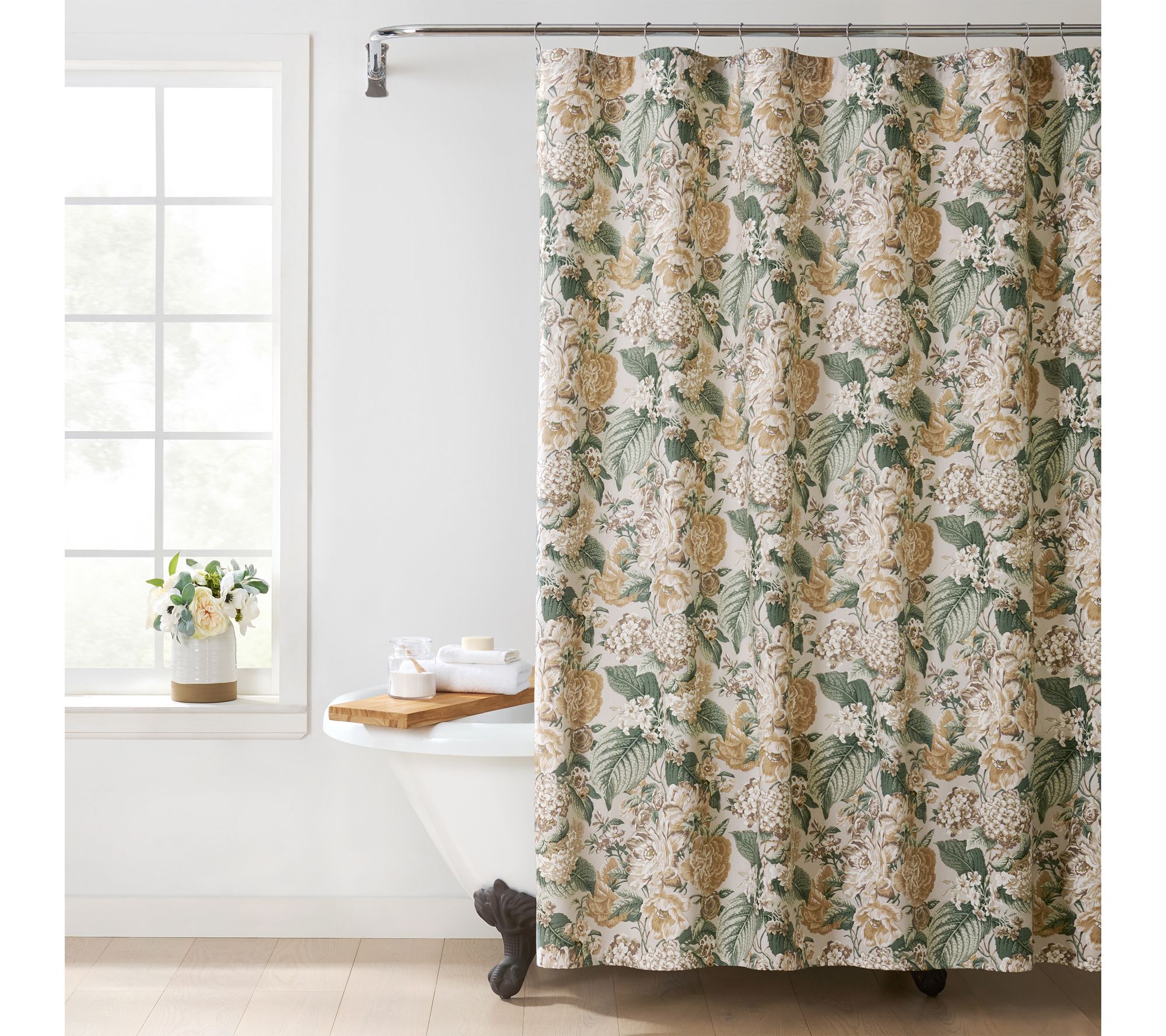 "As Is" Waverly Cotton Floral Shower Curtain with Liner