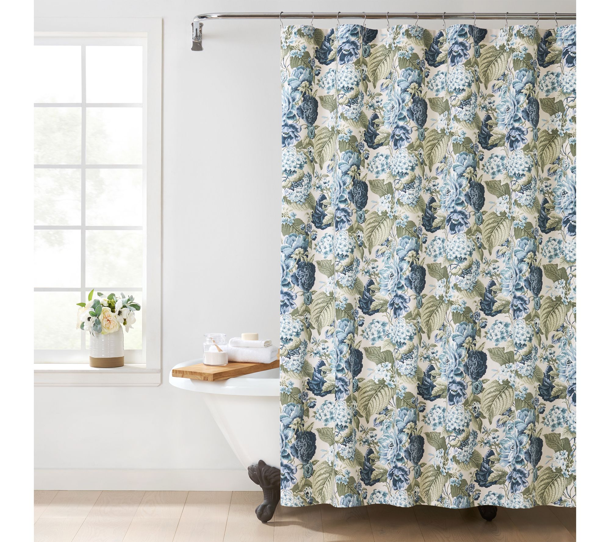 "As Is" Waverly Cotton Floral Shower Curtain with Liner