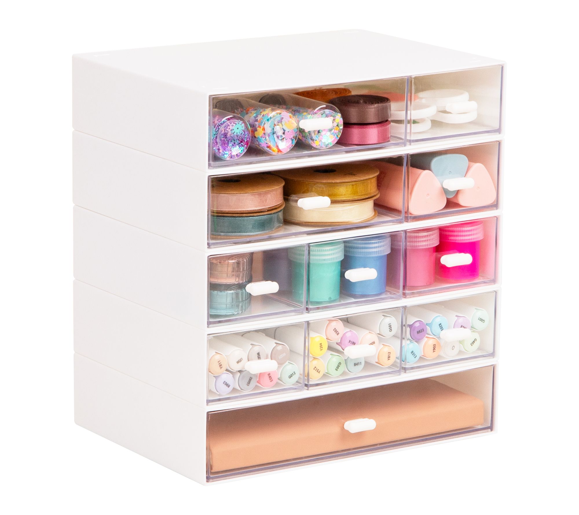 Mind Reader Stackable Craft Organizer with Drawers, White