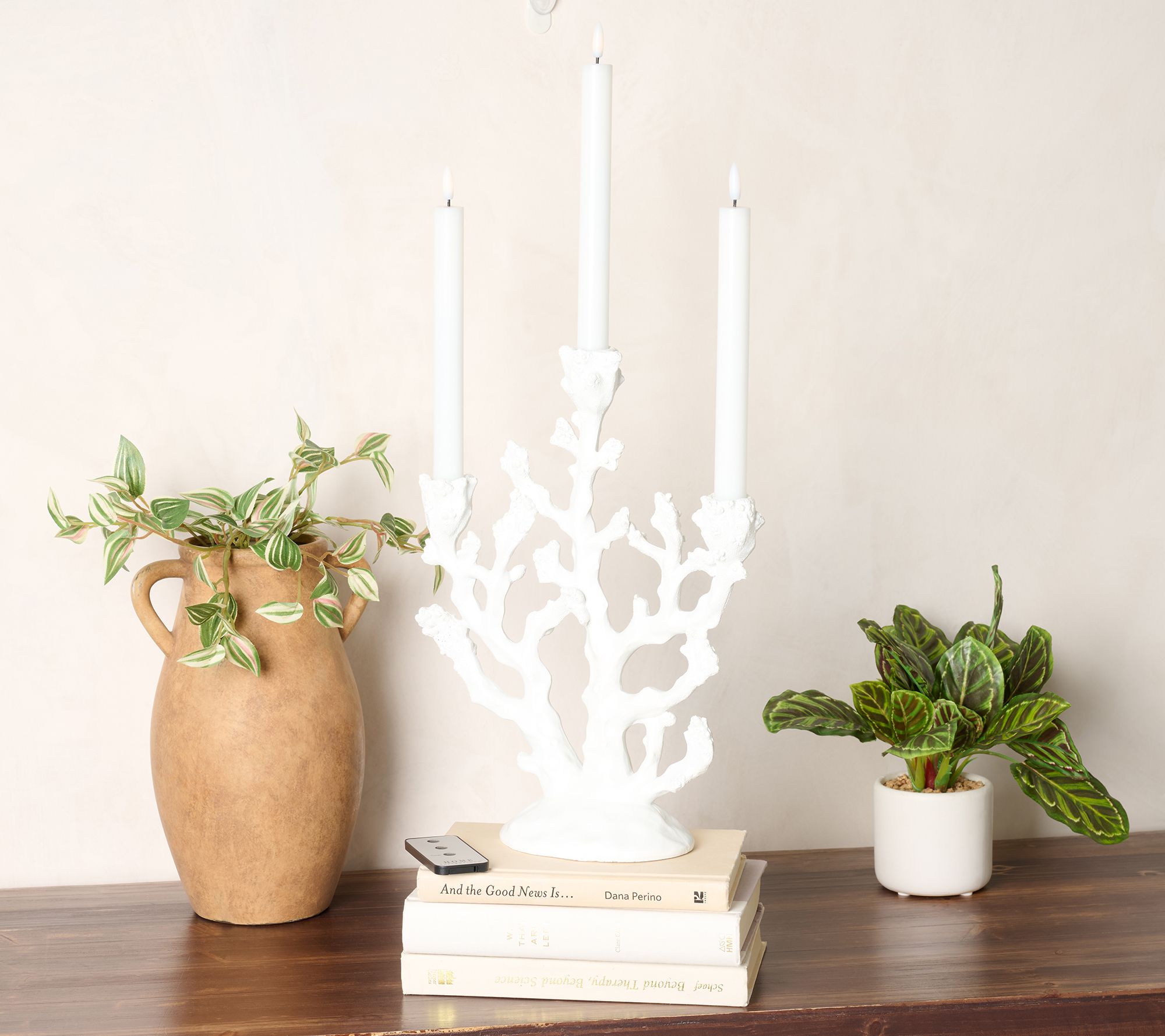 "As Is" Home Reflections 14" Coral Candelabra w/ Flameless Taper