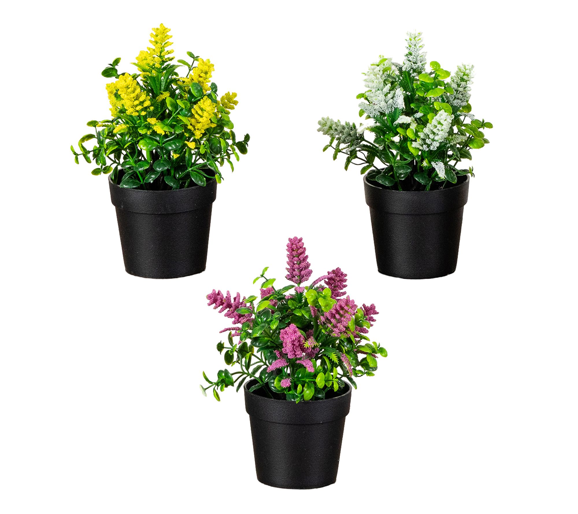 Flowering Arrangement in Pot - Set of 3 by Nearly Natural