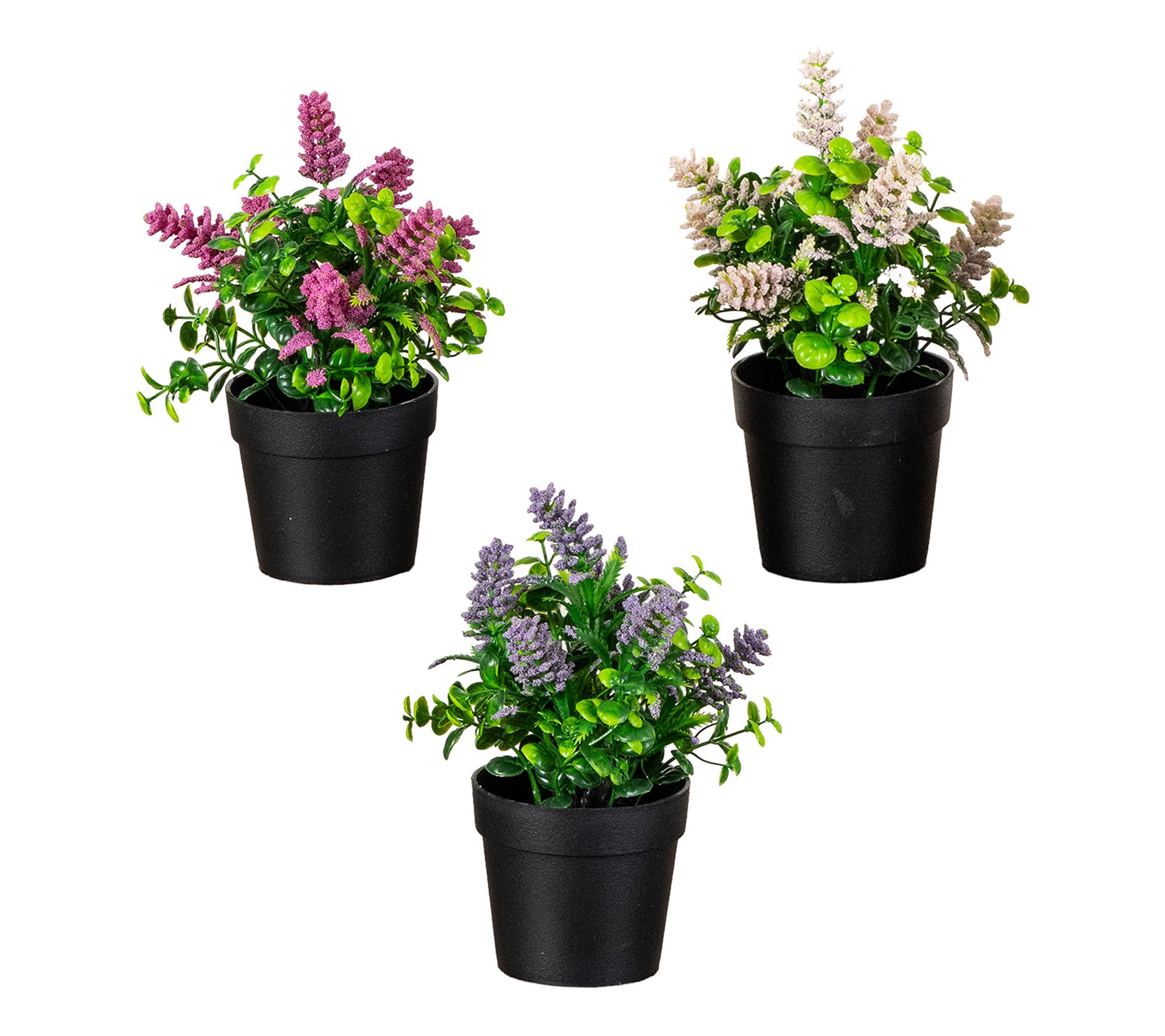 Flowering Arrangement in Pot - Set of 3 by Nearly Natural