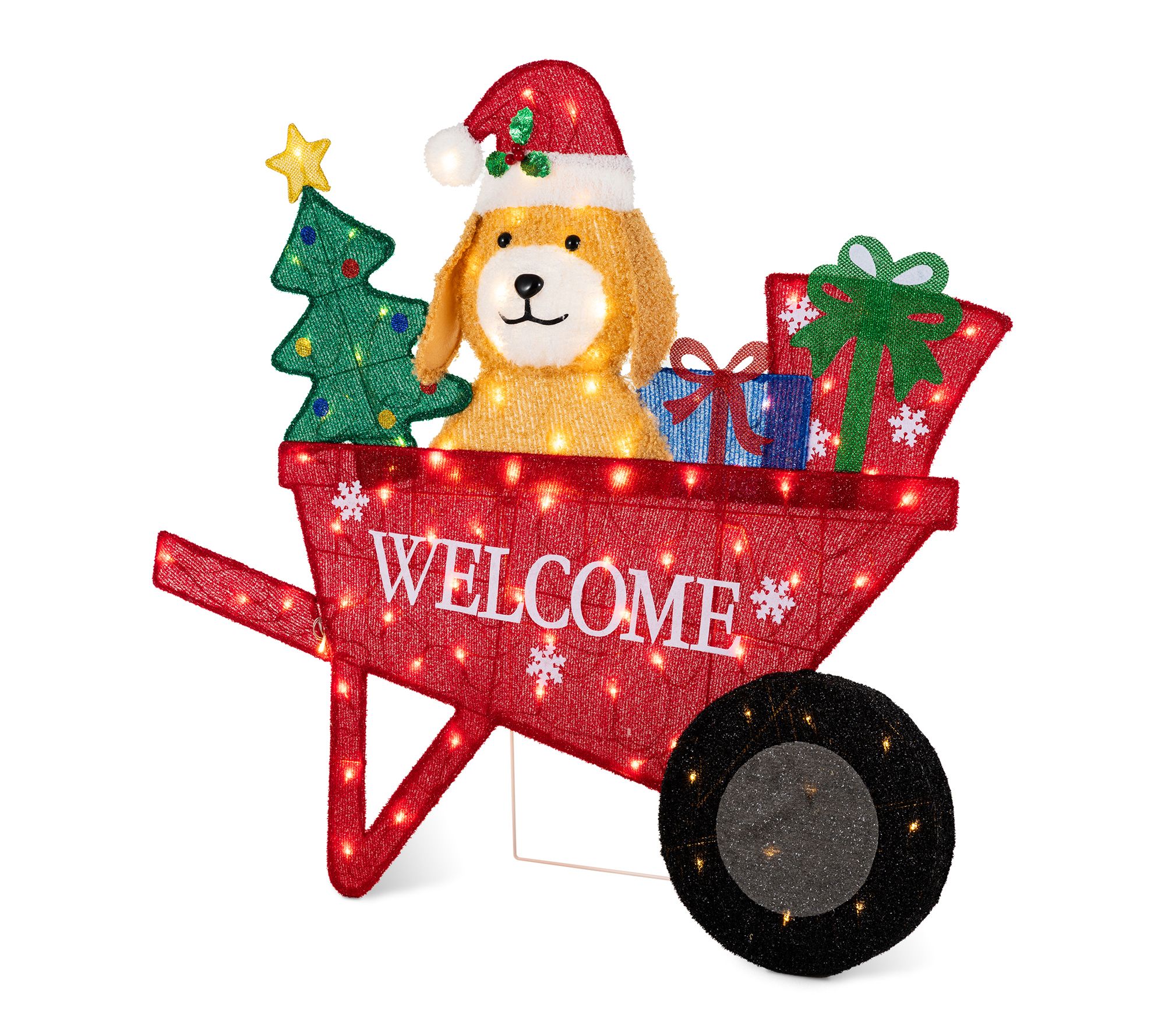 Glitzhome 39.75"L Christmas Fabric Labrador Wheel Barrow