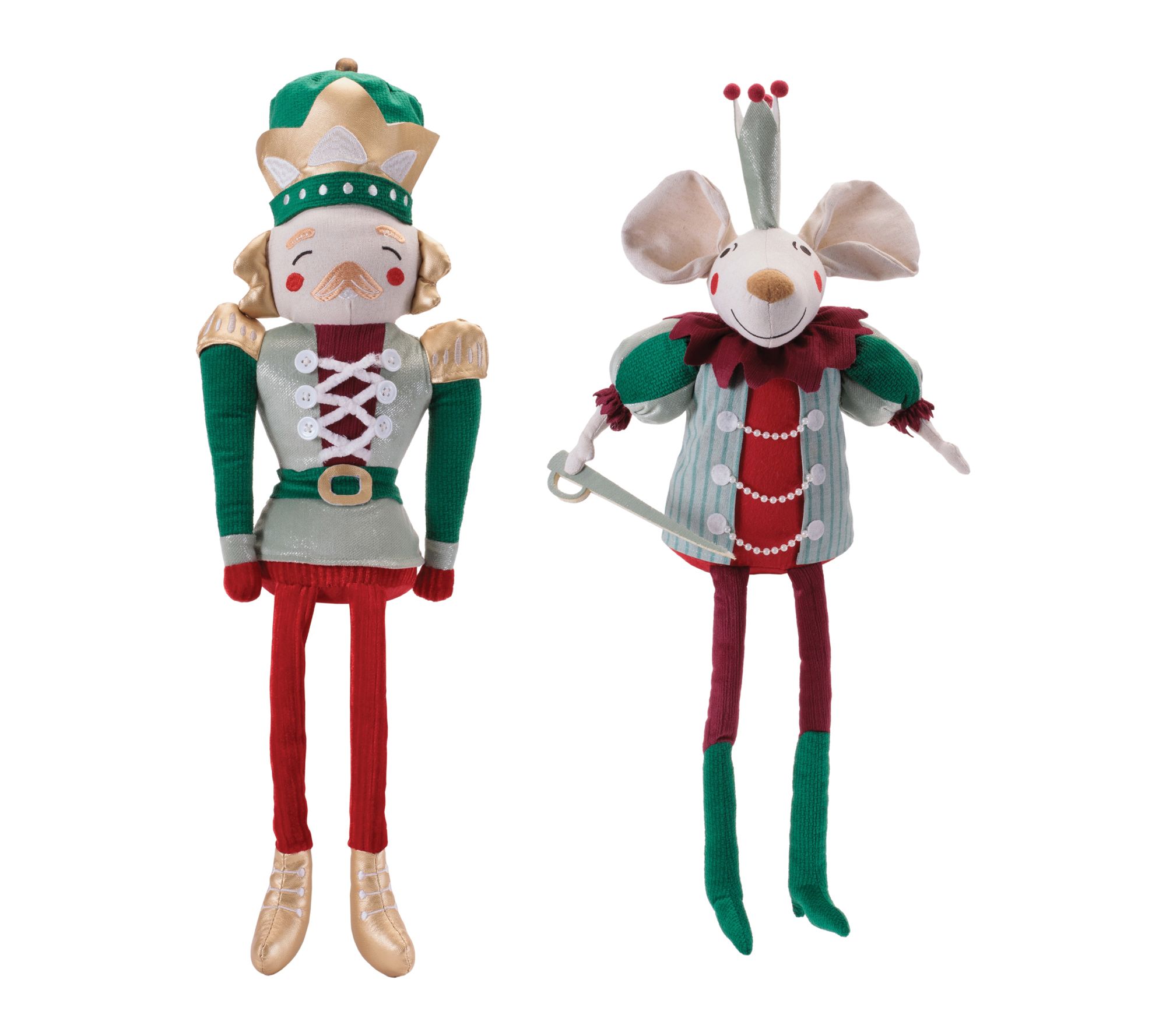 Melrose Plush Nutcracker and Mouse Figurines (Set of 2)
