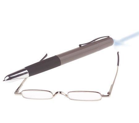 Reading Glasses in Working Pen with Pen Cap Light by Lori Greiner - QVC.com