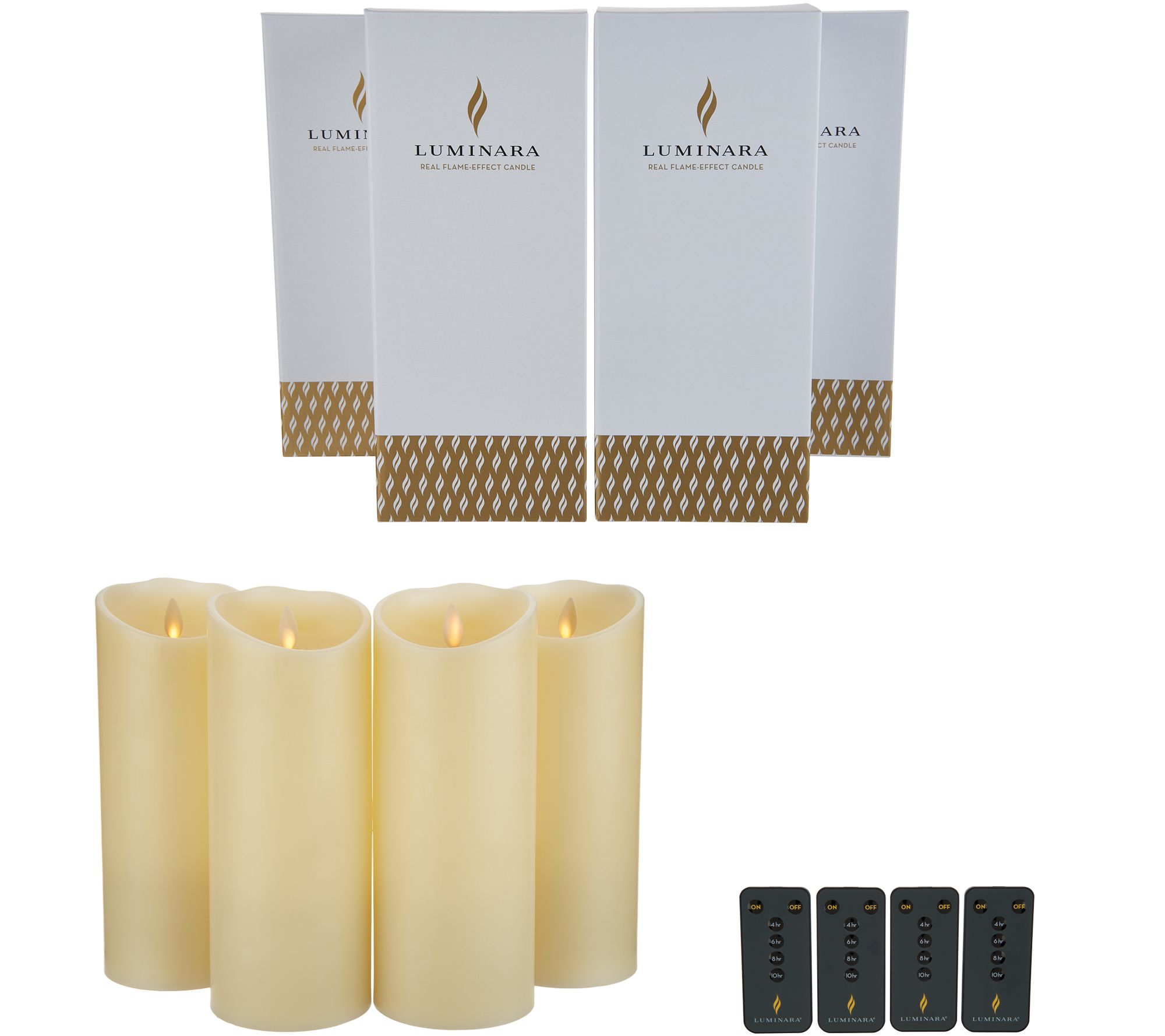 Luminara Set of (4) 9" Flameless Candles with Remotes & Boxes