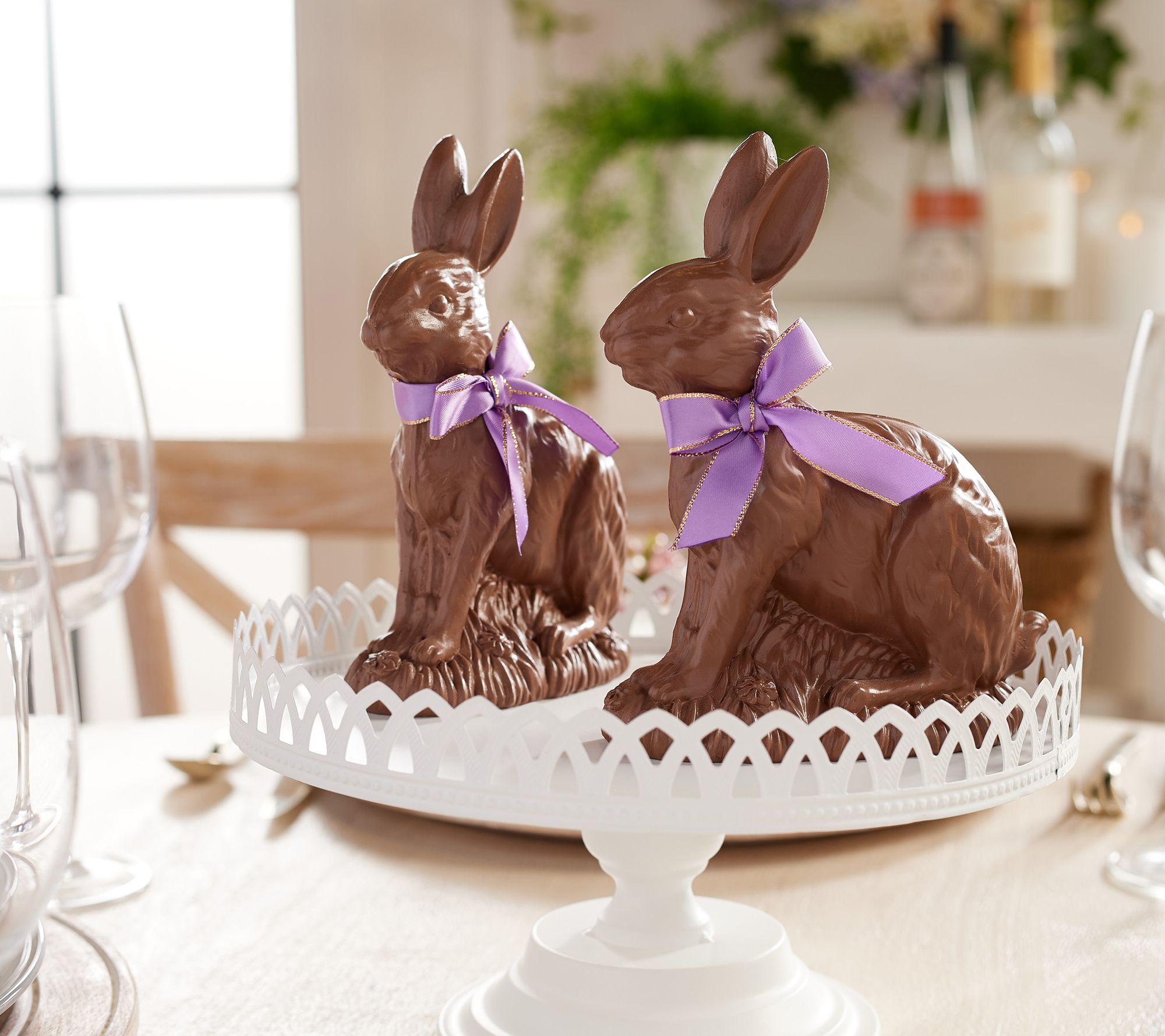 Set of 2 Chocolate Bunnies with Ribbons by Valerie - QVC.com