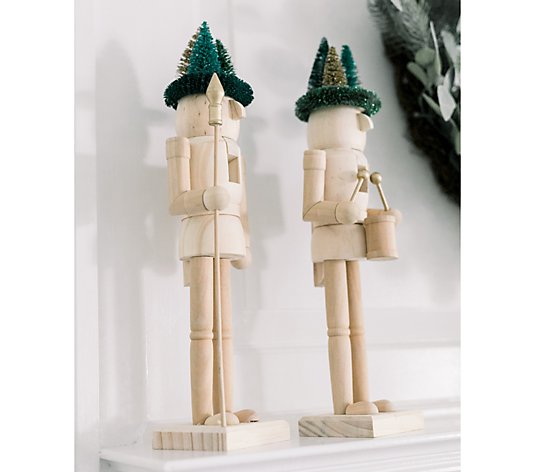 Set of 2 Wooden Nutcrackers w/ Bottlebrush Crowns by Lauren McBride