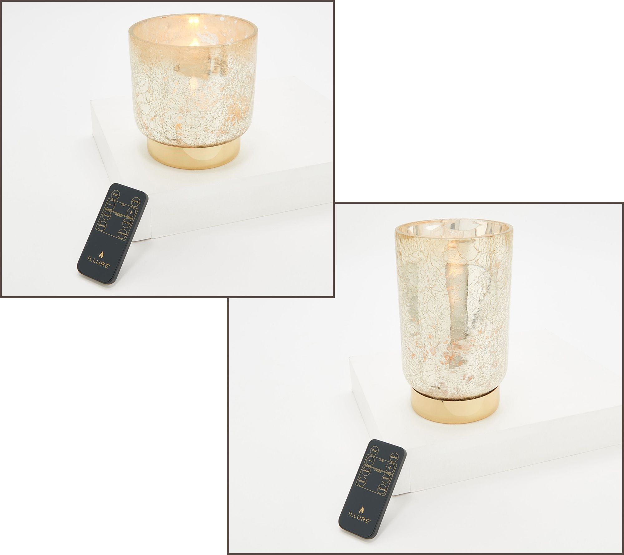 Illure 5" and 7.25" Crackled Mercury Glass Candle Pillar w/ Remote