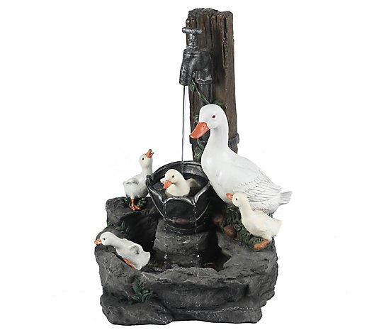 Luxen Home Resin Farmhouse Duck Family Fountain