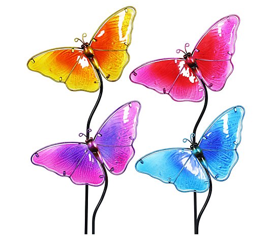 Exhart Glass Butterfly Garden Stake Set of 4