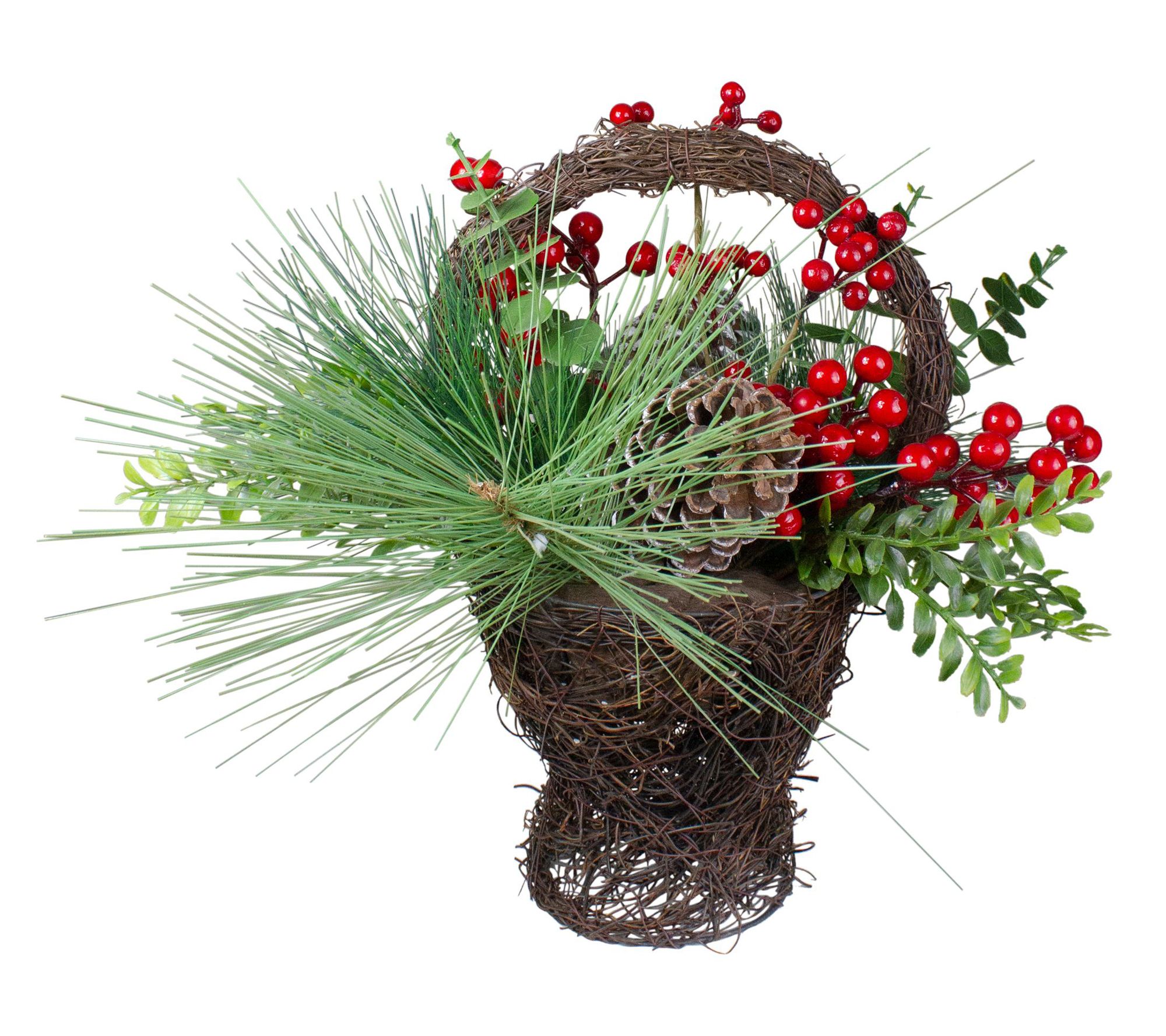 Northlight 15" Eucalyptus Pine and Berry Grapevine Basket