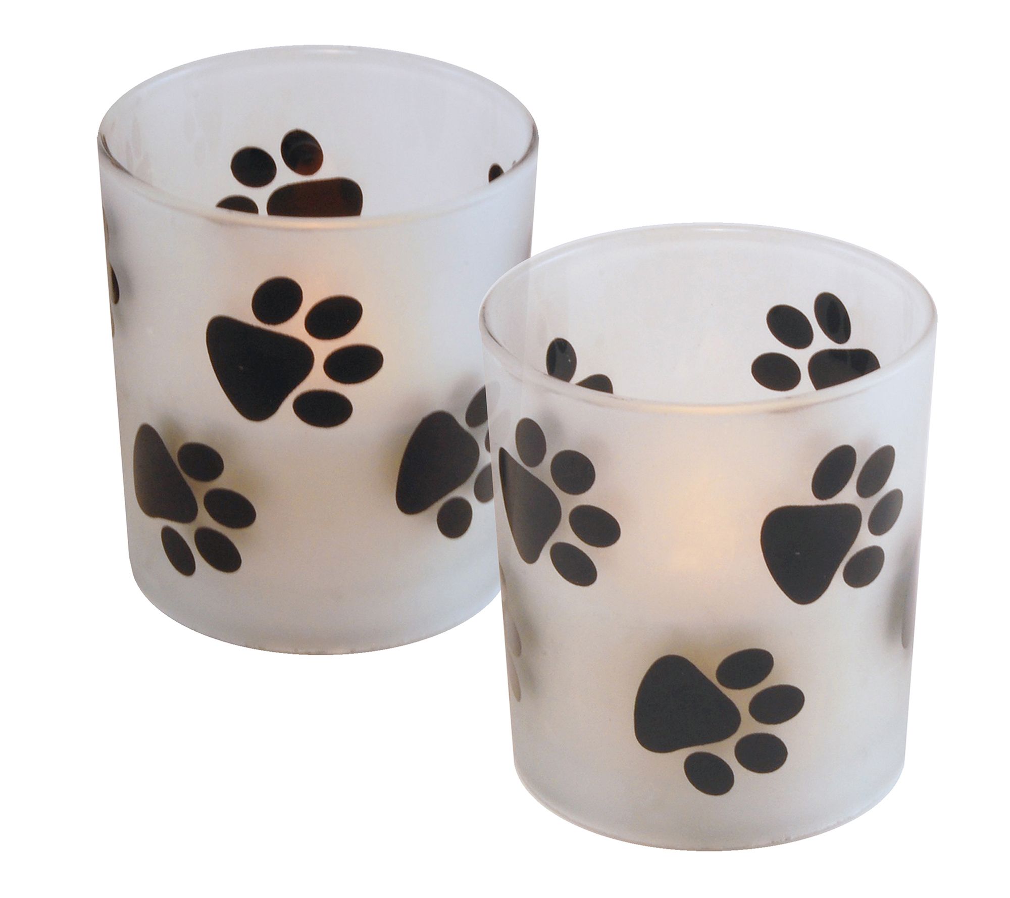 LumaBase Set of 2 Flameless Candles in Paw Glass Holders