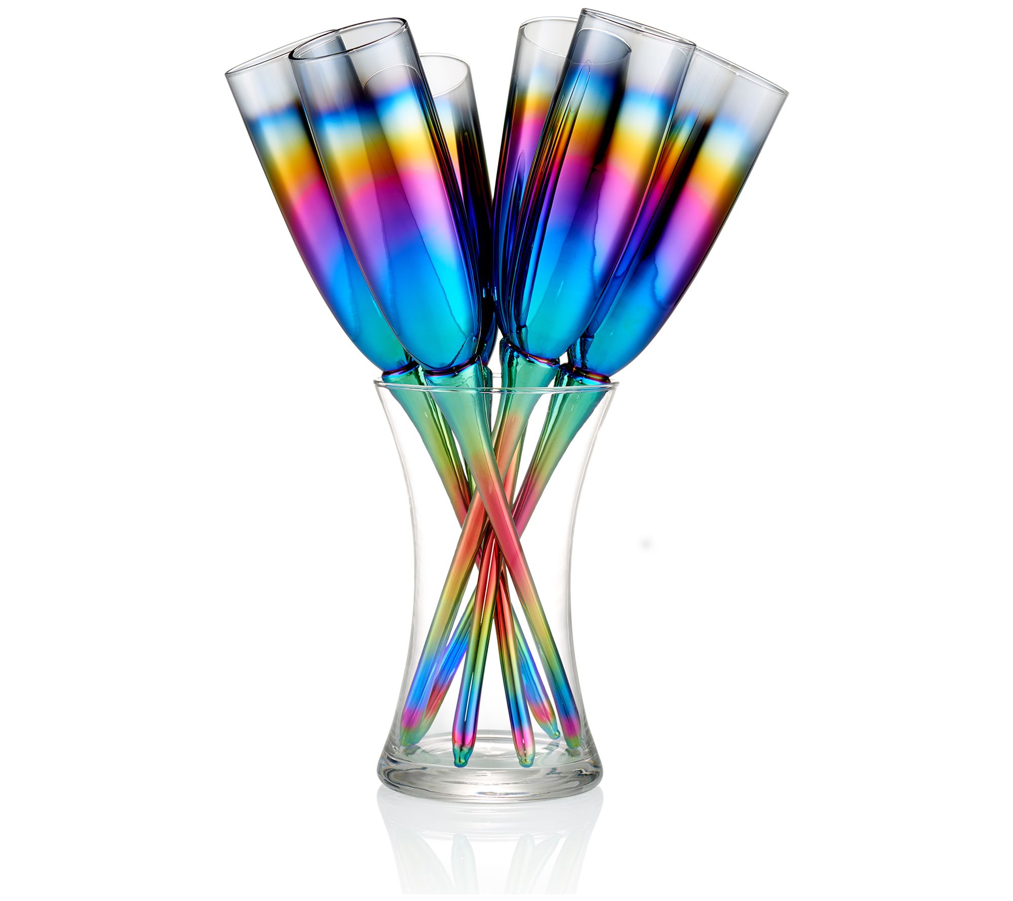Artland Splash Flute Glasses Multicolor Set of 4 7 oz