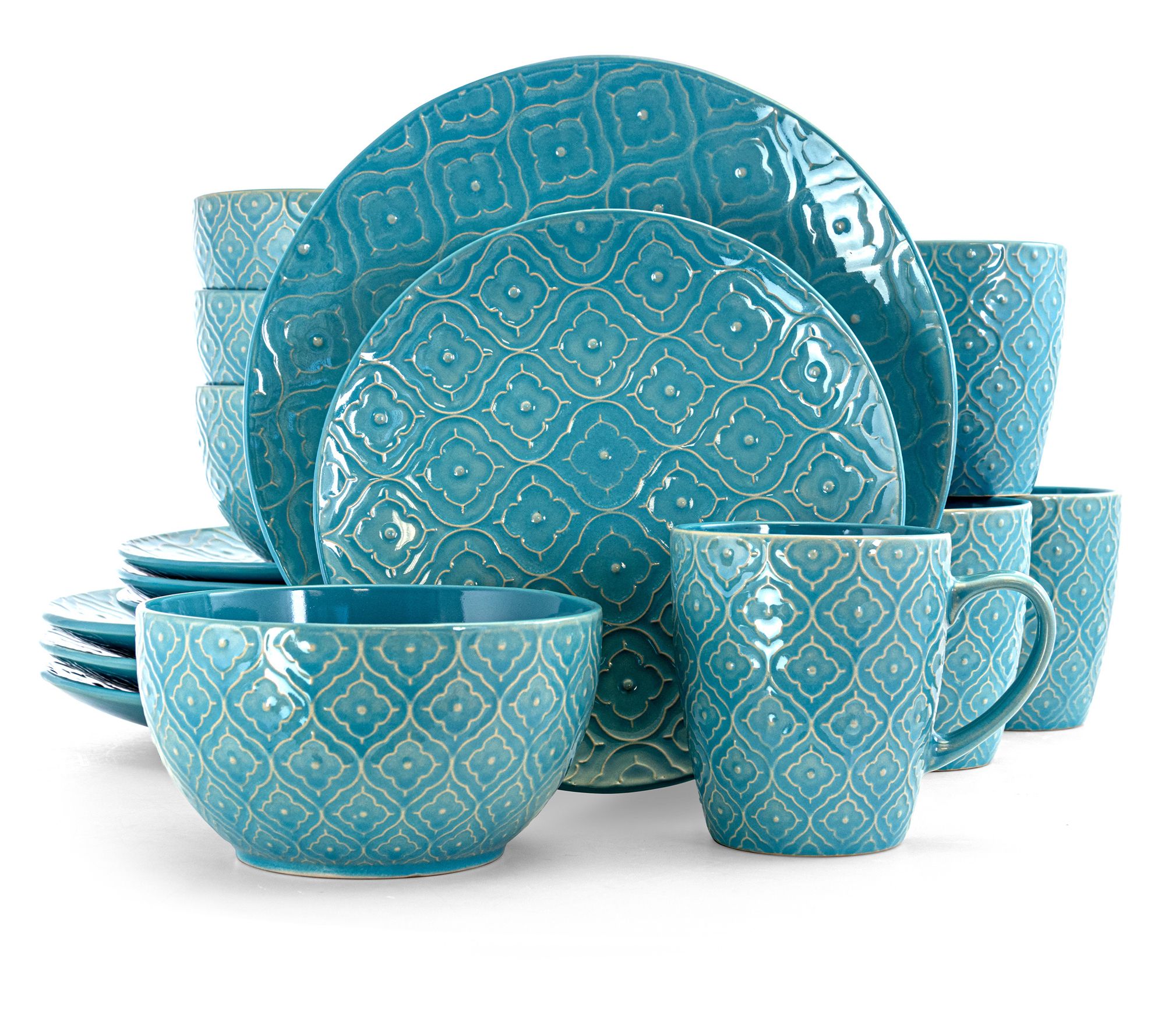 Elama White Lilly 16-Piece Stoneware DinnerwareSet