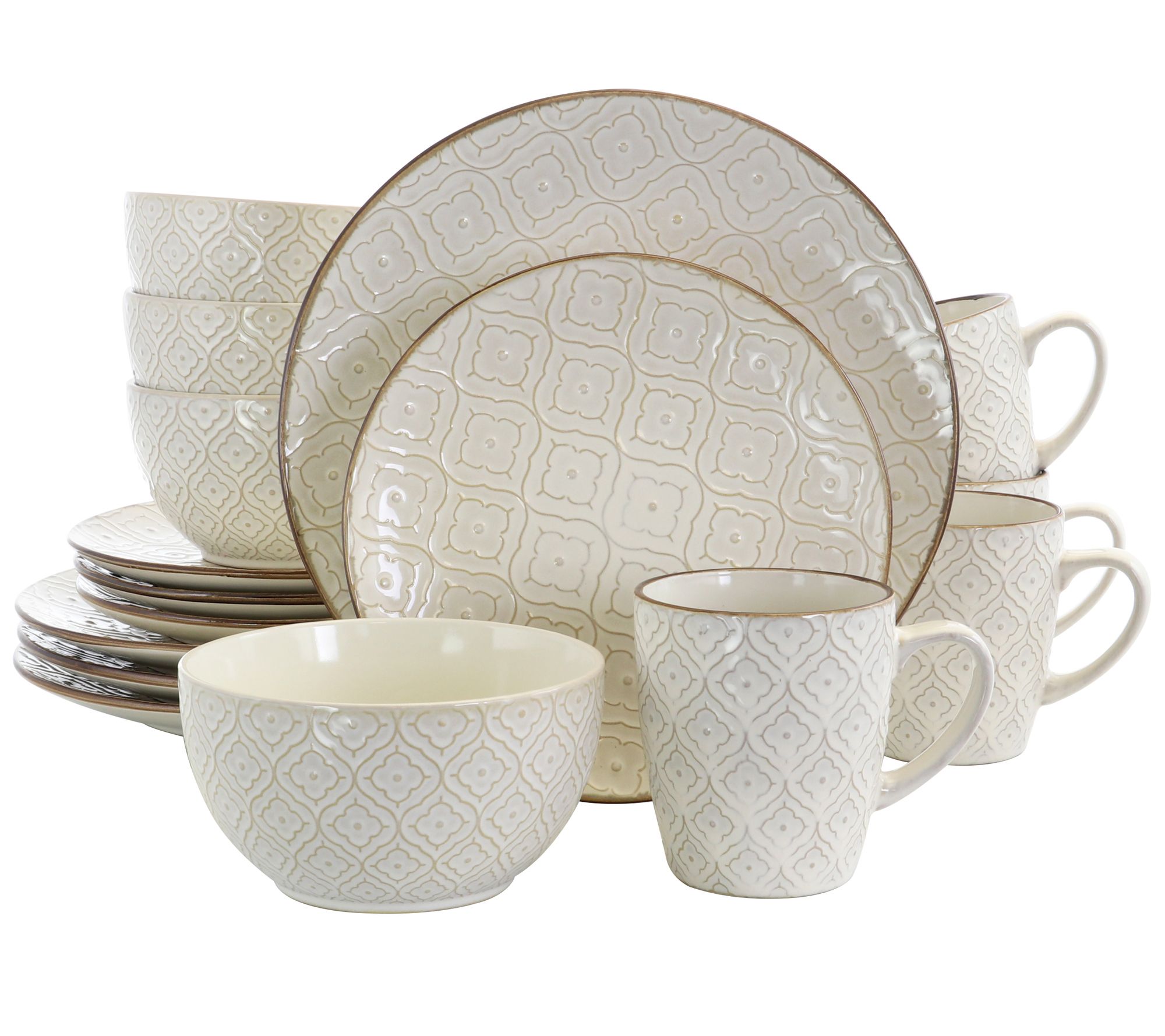 Elama White Lilly 16-Piece Stoneware DinnerwareSet