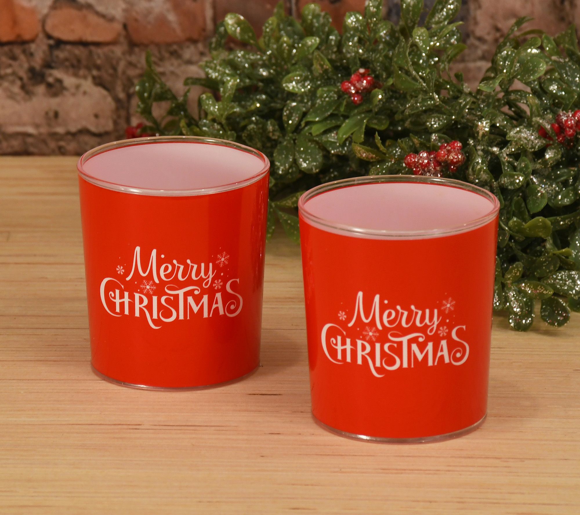 LumaBase LED Glass Candles, Merry Christmas Set of 2