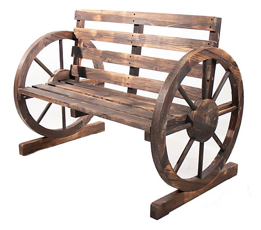 Backyard Expressions Wooden Wagon Wheel GardenBench