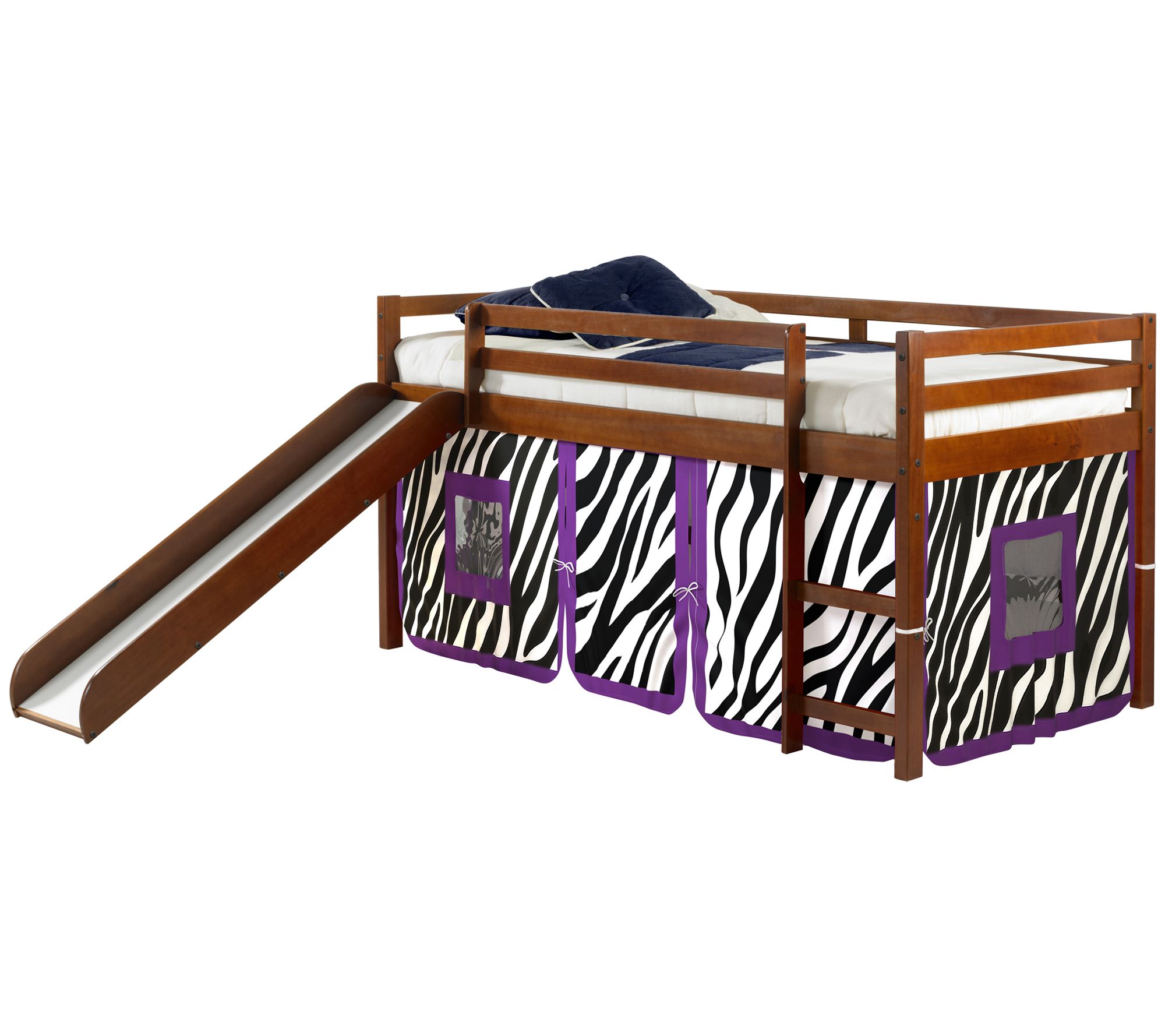Donco Kids Twin Low Loft Bed w/ Slide and PrintTent Kit
