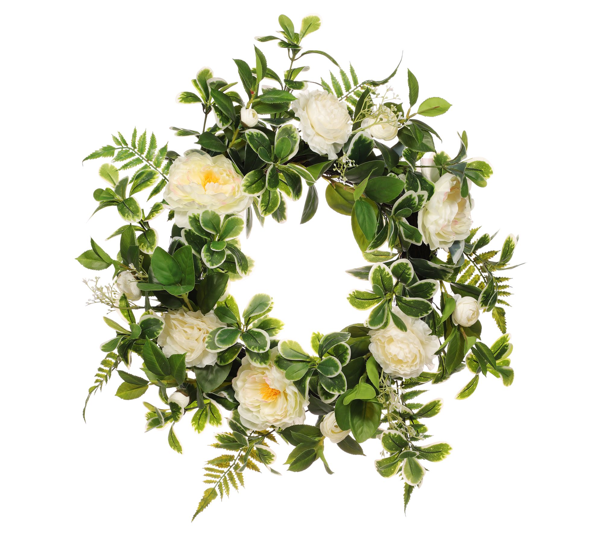 Puleo 24"  Camellia,Peony Floral Spring Wreath With Green