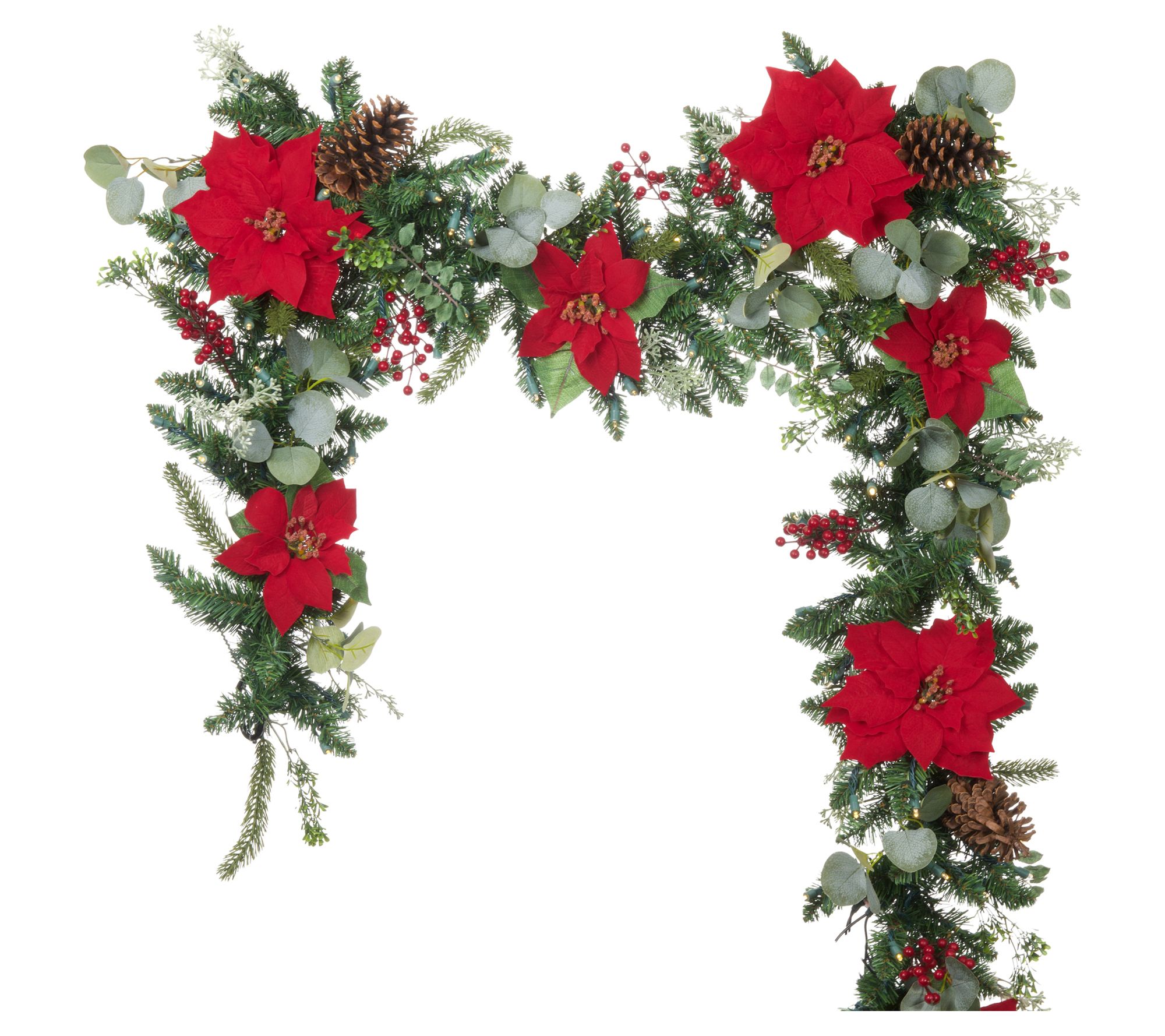 Village Lighting 9' Pre-Lit LED Garland - Chris tmas Poinsetti