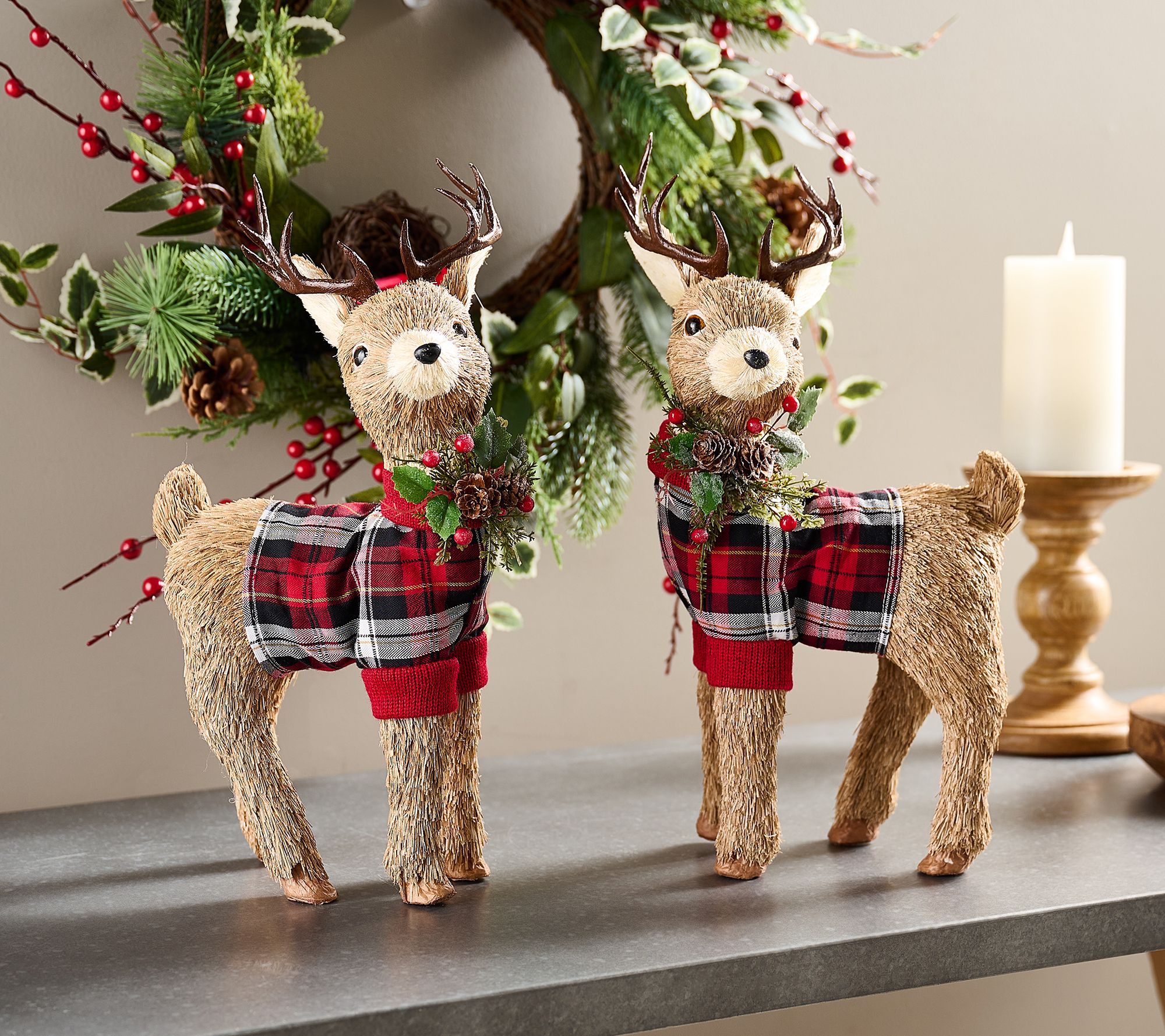 2-Piece Sisal Deer in Plaid with Embellishment by Valerie - QVC.com