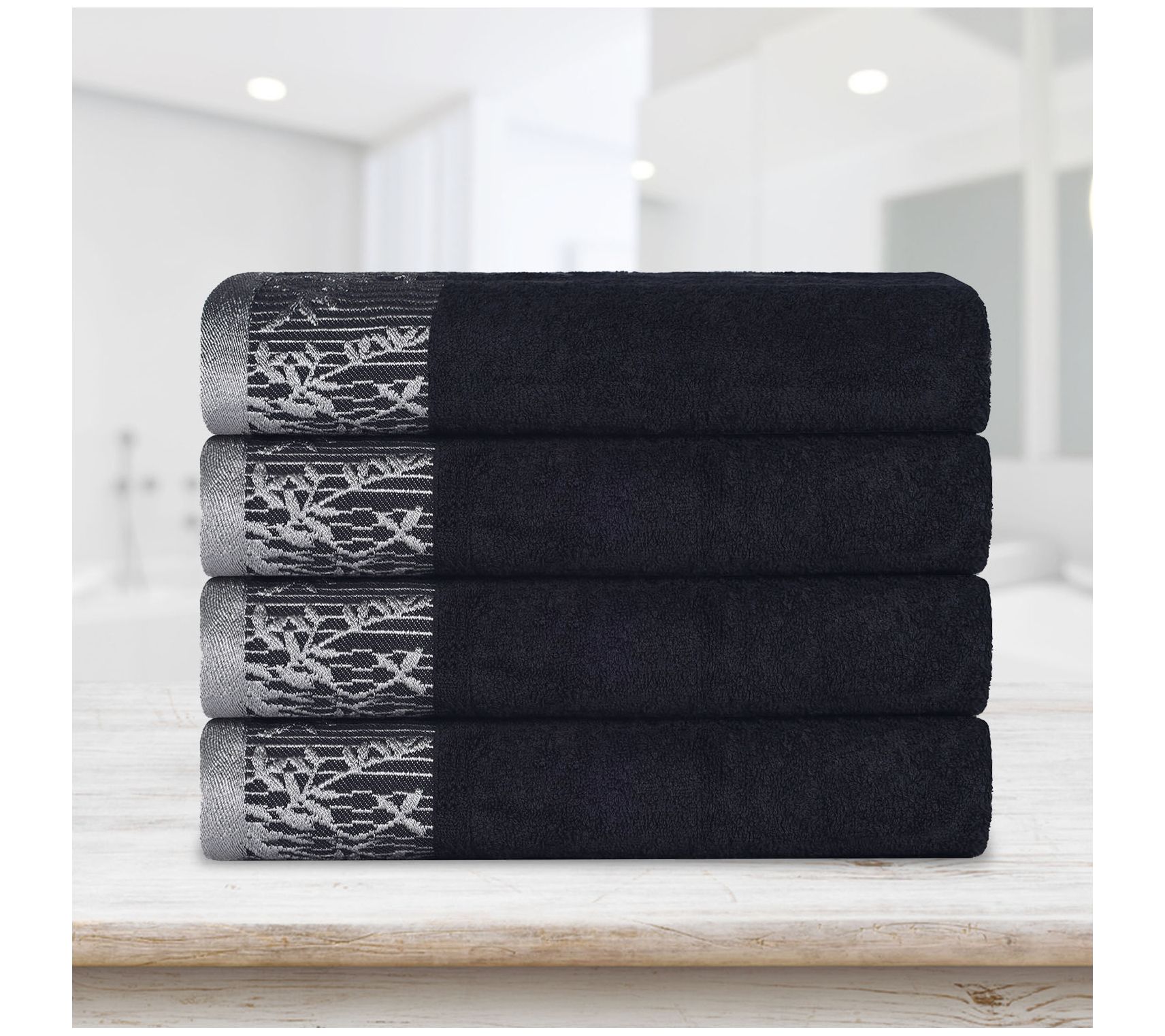 Superior Cotton Floral Embroidery Border 4-Piece Bath Towels