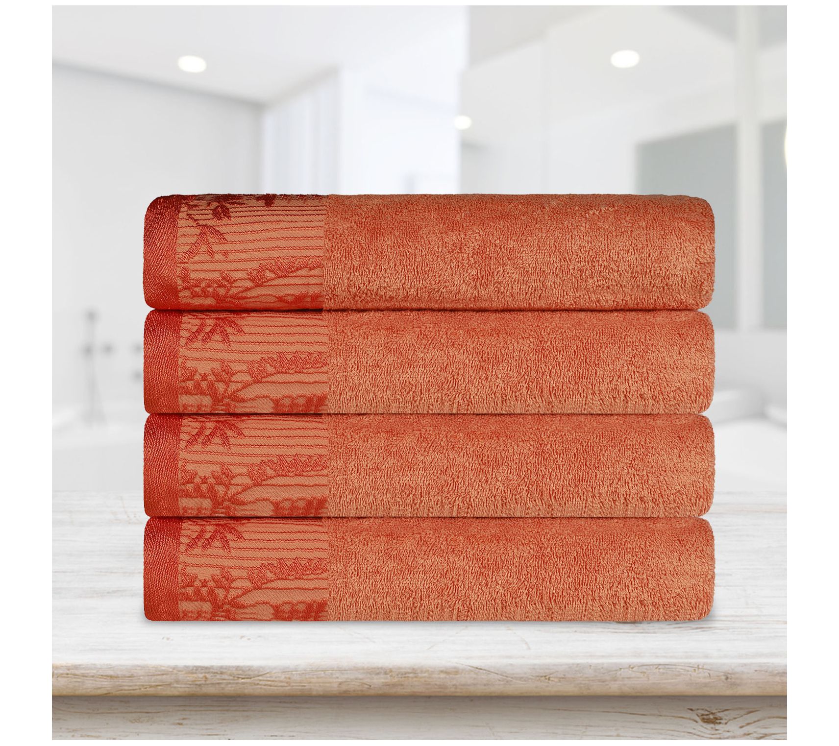 Superior Cotton Floral Embroidery Border 4-Piec e Bath Towels