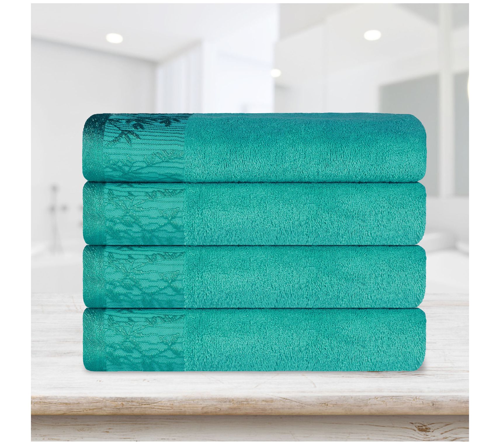 Superior Cotton Floral Embroidery Border 4-Piece Bath Towels