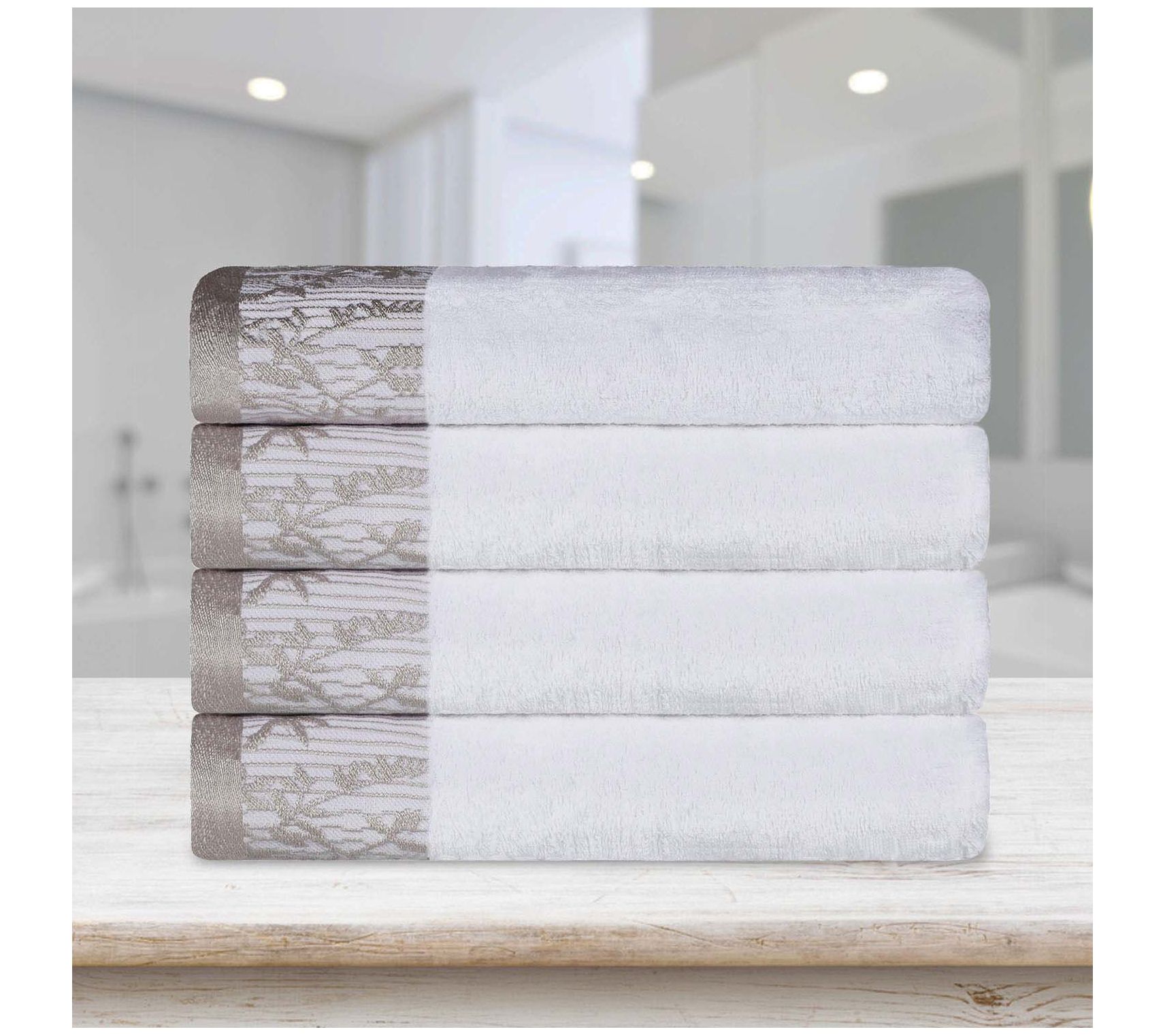 Superior Cotton Floral Embroidery Border 4-Piece Bath Towels
