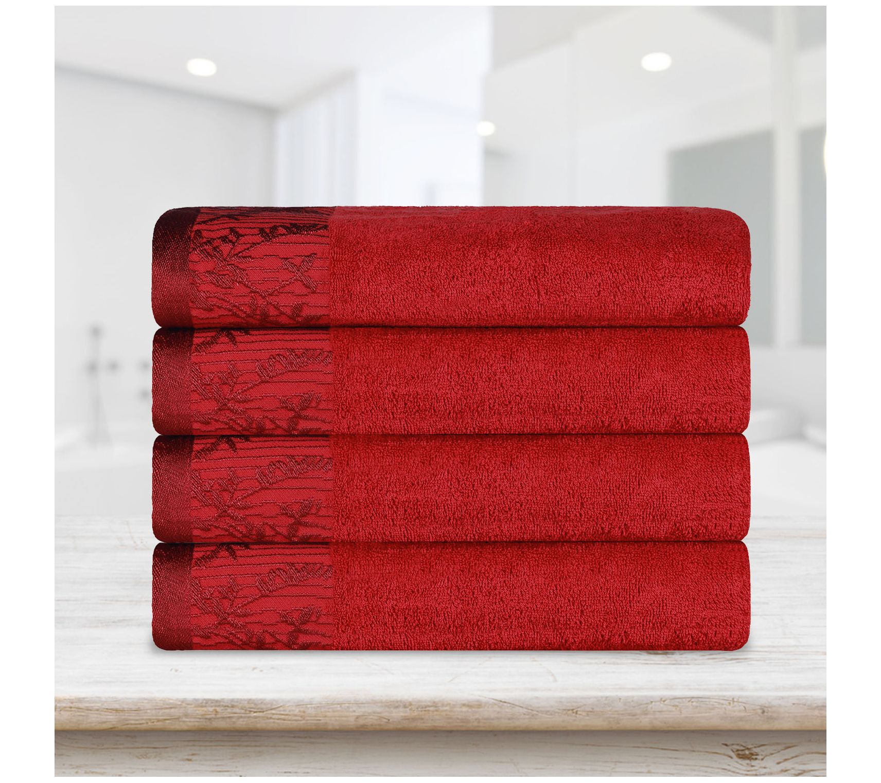 Superior Cotton Floral Embroidery Border 4-Piece Bath Towels