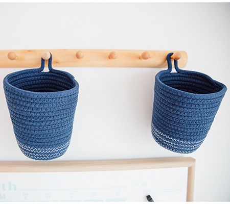 "As Is" Set of 2 Rope Hanging Baskets W/ Wall Hook by Lauren McBride