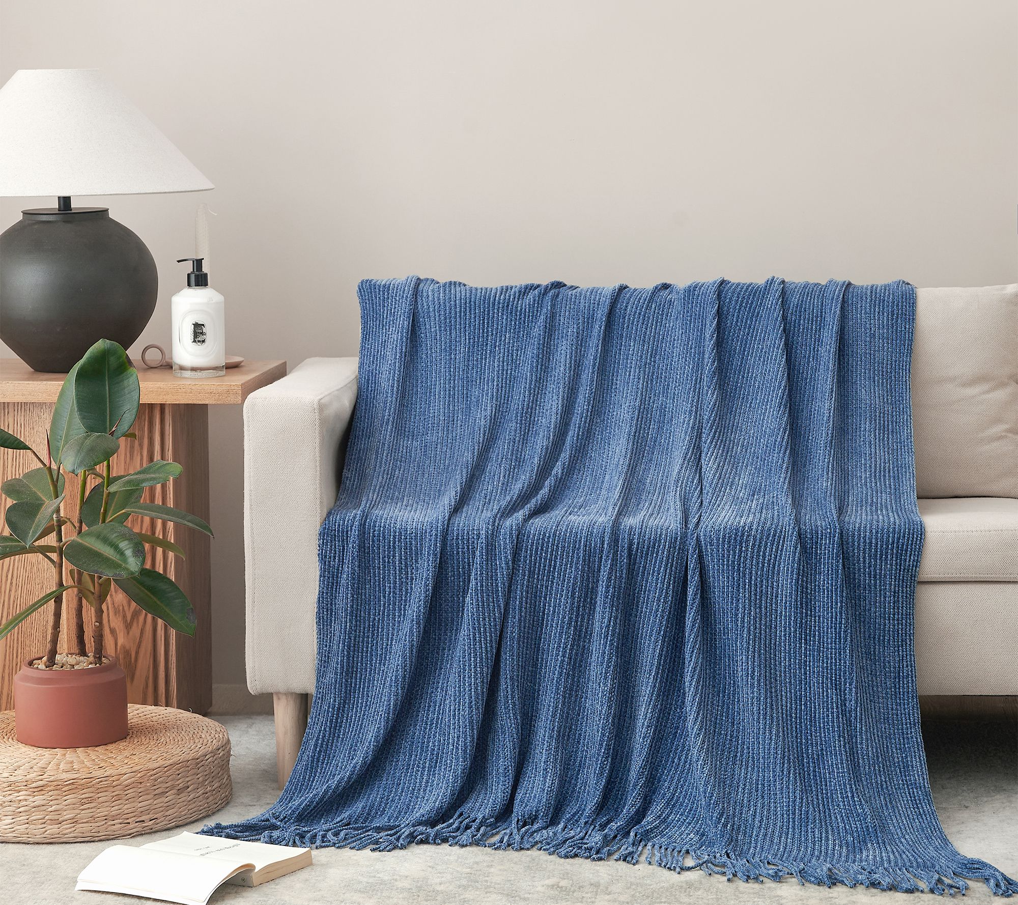 Ultra Soft Chenille Throw Blanket with Fringes, 50 x 60 inche