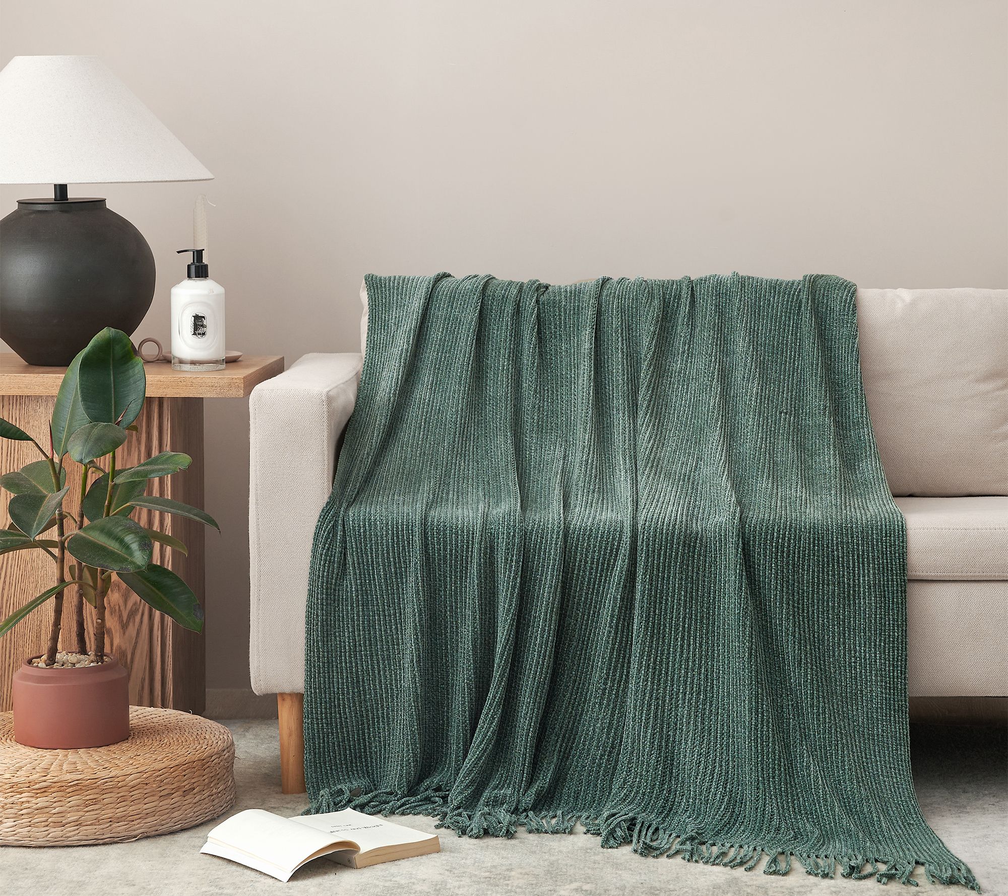 Ultra Soft Chenille Throw Blanket with Fringes,50 x 60 inche