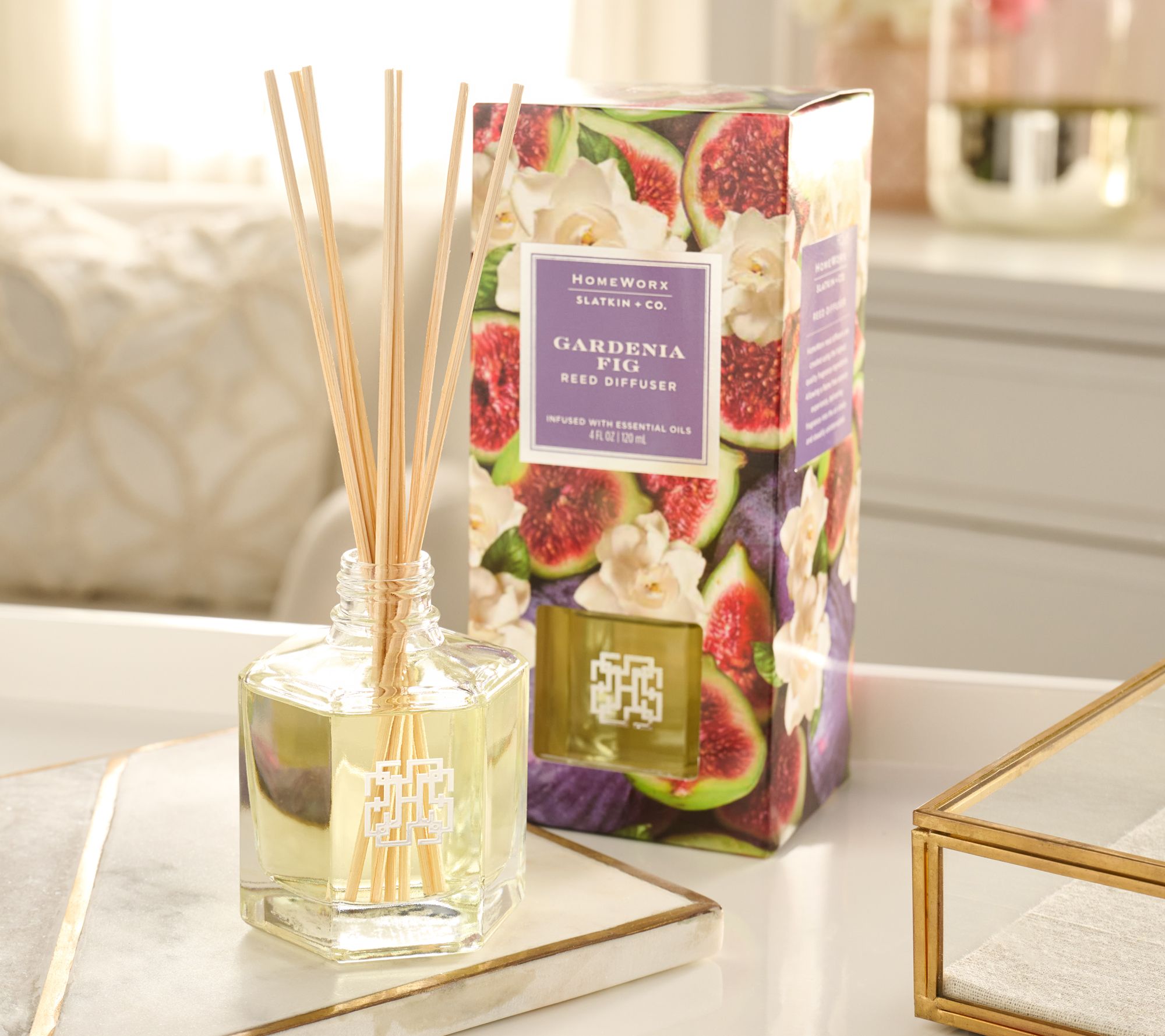 HomeWorx by Slatkin + Co. S/2 Reed Diffusers Gardenia Fig