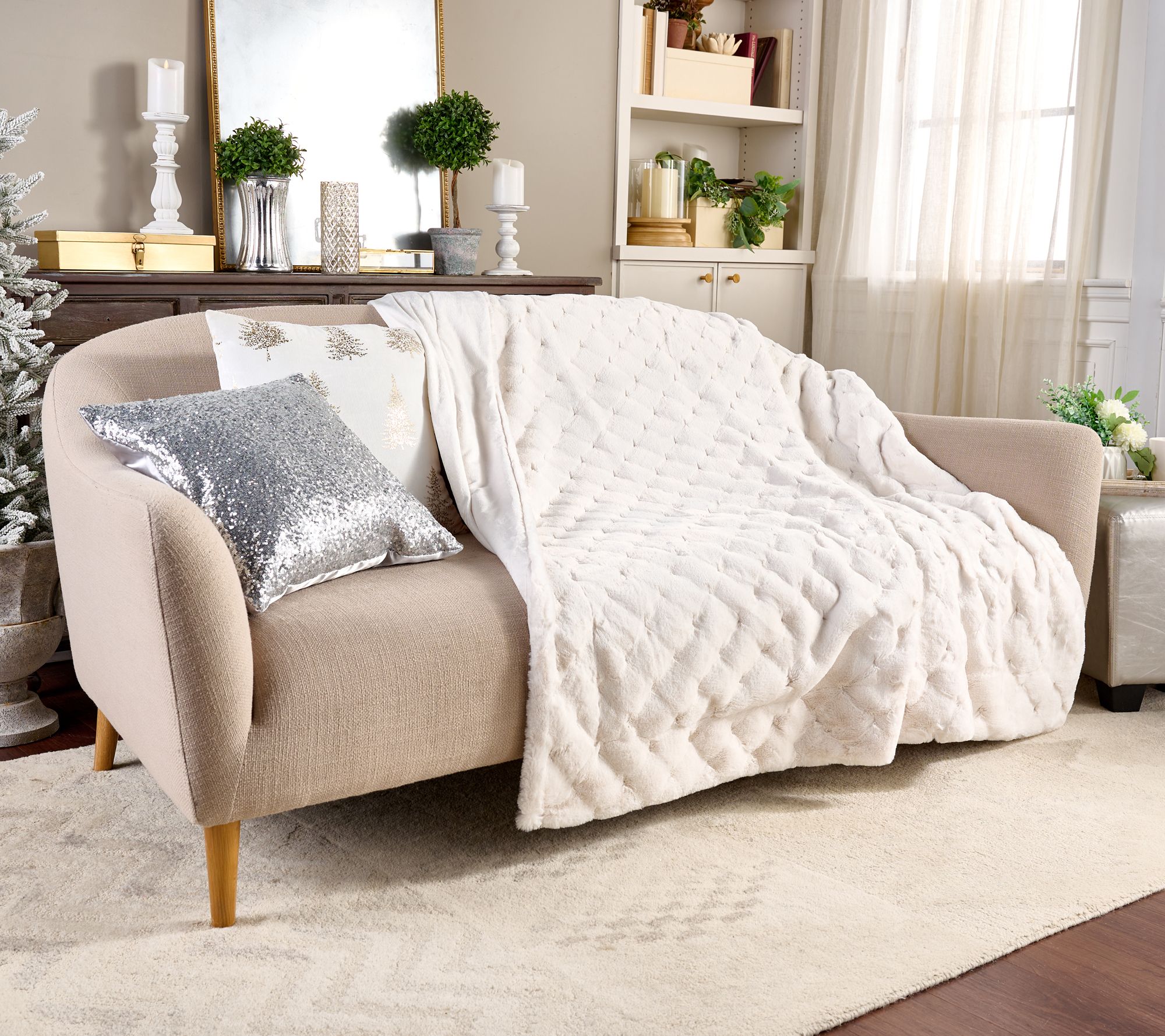 Hotel du Cobb Quilted Faux Fur Throw by Dennis Basso