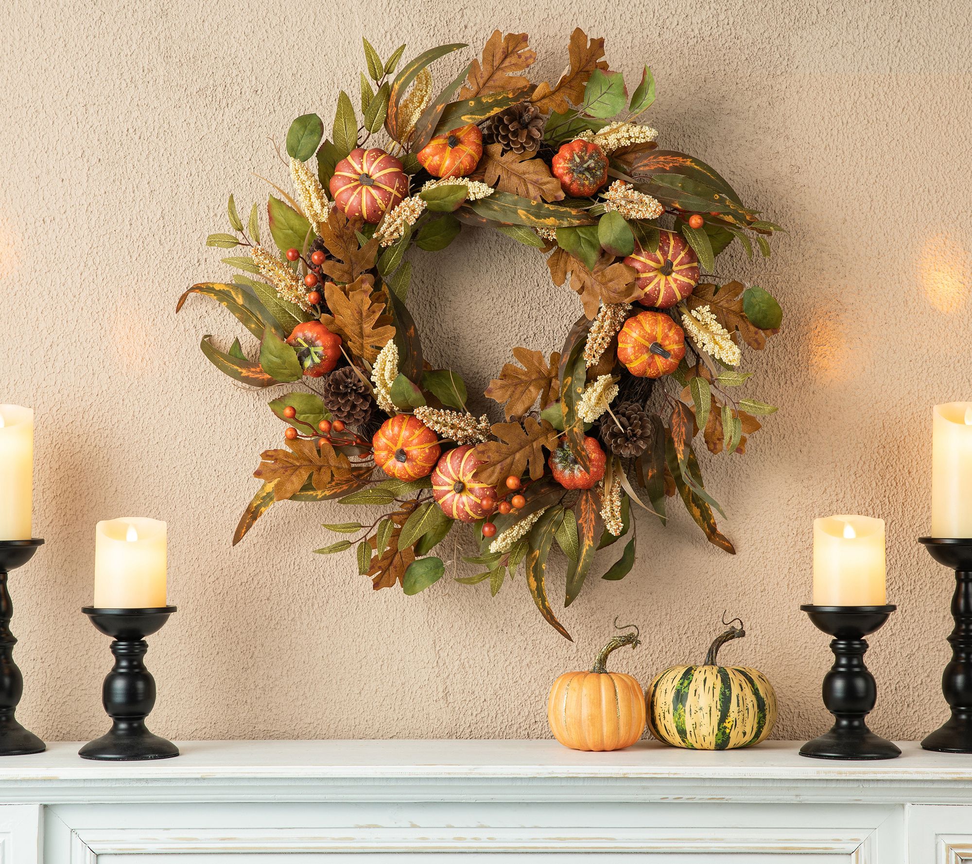 Glitzhome 24"D Fall Pumpkin Leaf Floral Wreath