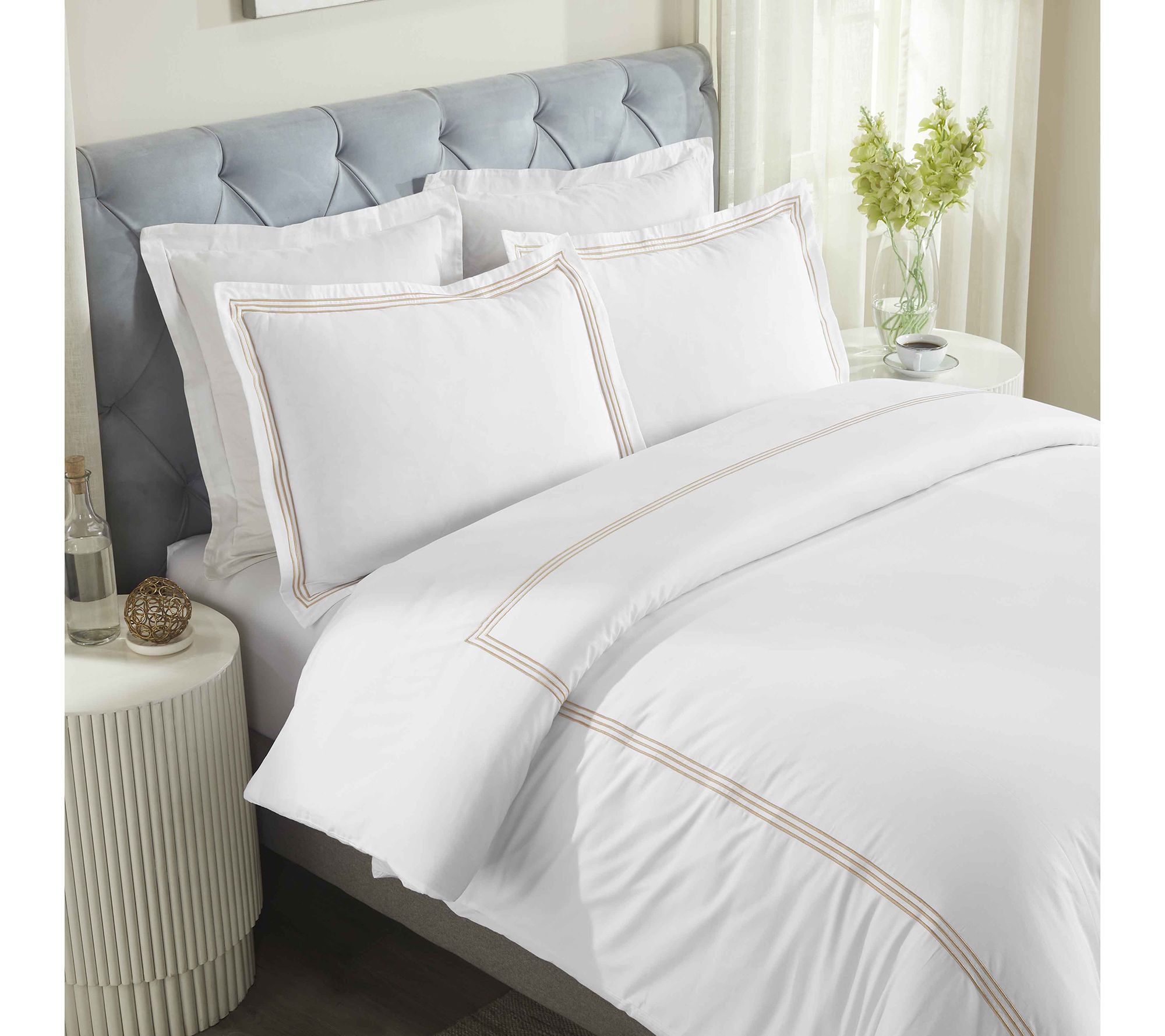 Superior Brandon Cotton Embroidered Duvet Cover Set-KG/Cal.KG