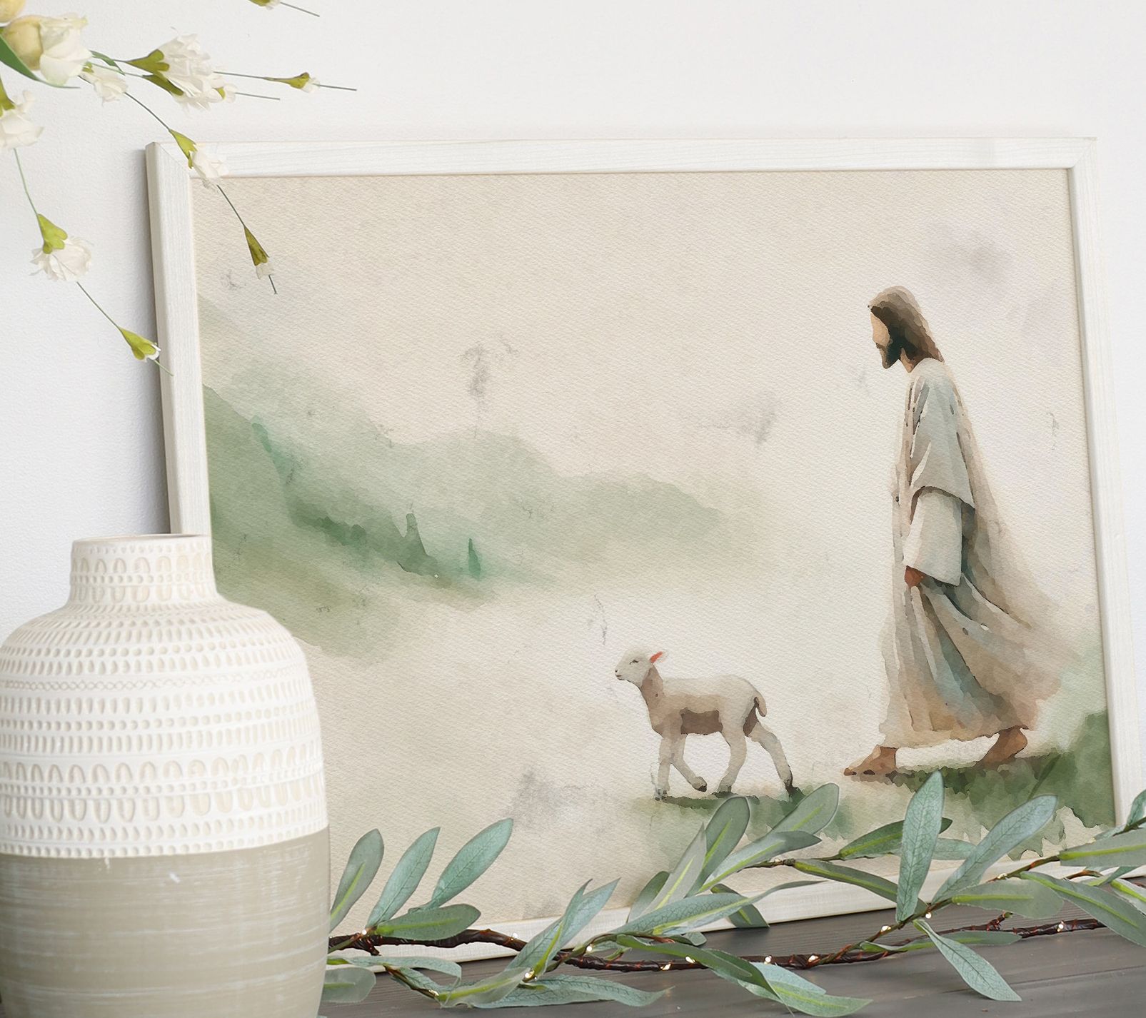 Sincere Surroundings 24" Jesus Walking With Lamb Thin Frame