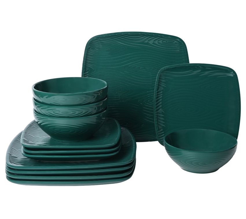 "As Is" Temp-tations Woodland 12-Pc Square Dinnerware Set