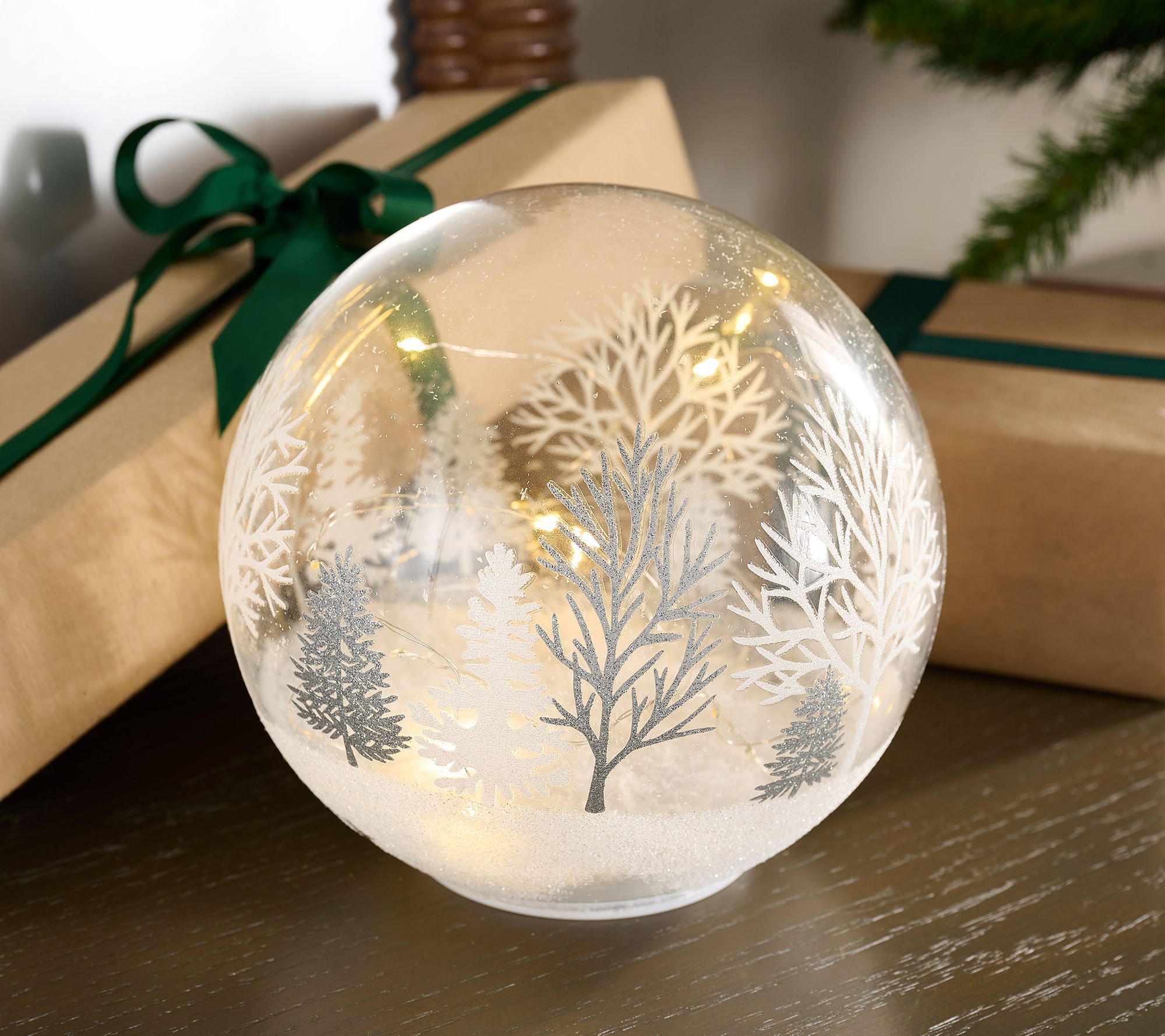 7" Illuminated Winter Forest Sphere by Valerie