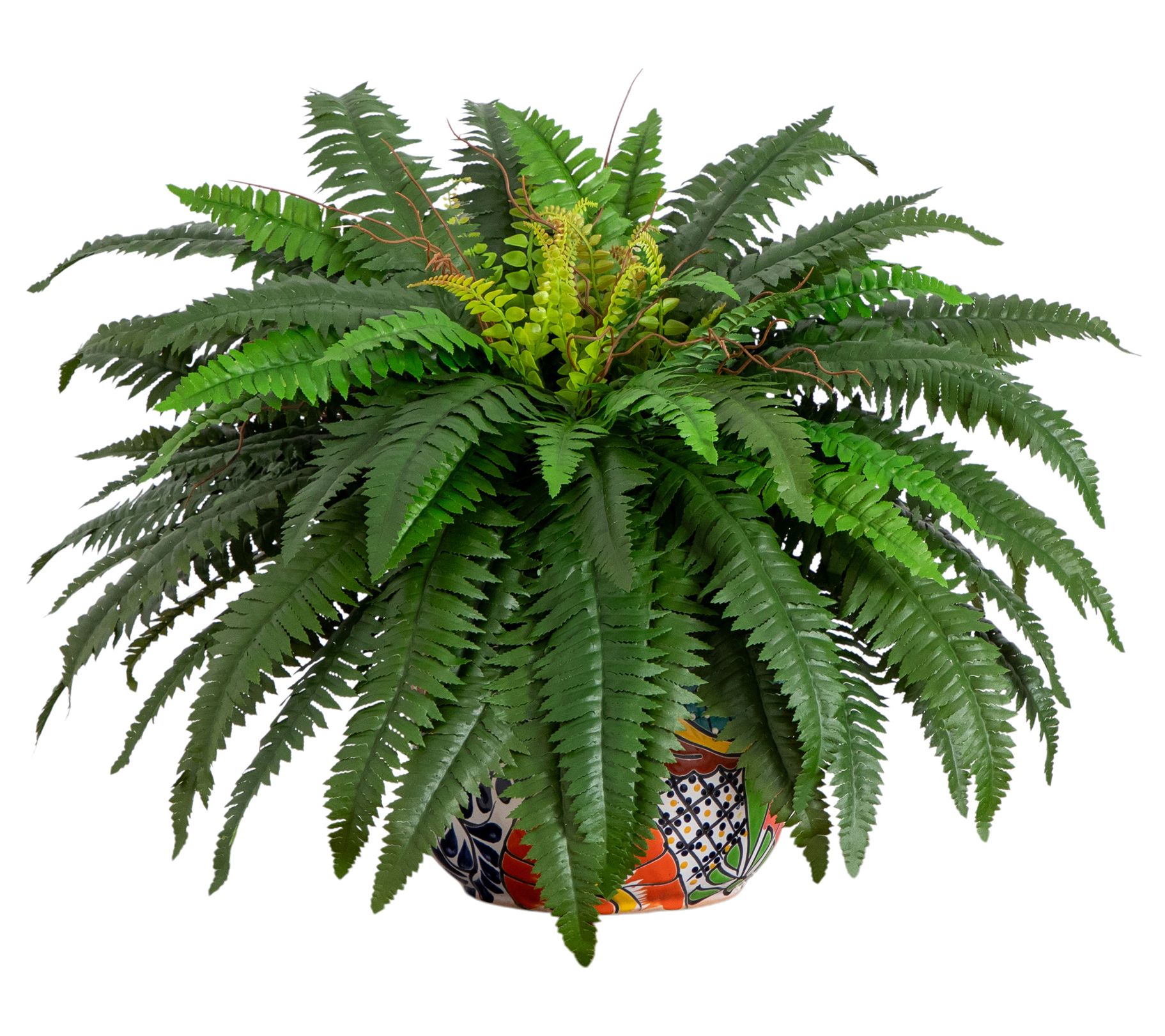 Nearly Natural 32" Double Boston Fern in Talavera Planter