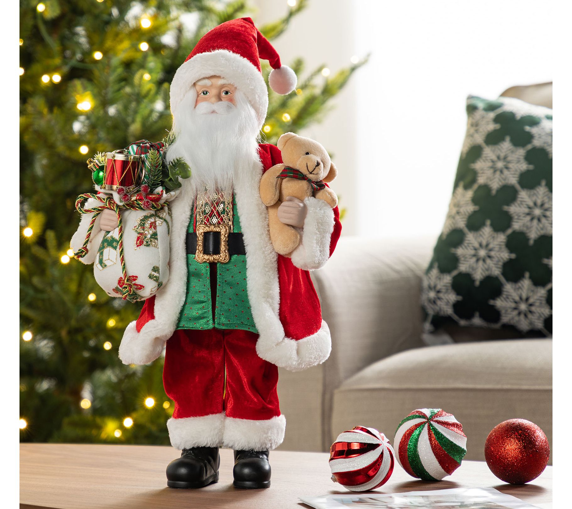 Glitzhome 18"H Faux Fur Christmas Traditional Santa Figurine