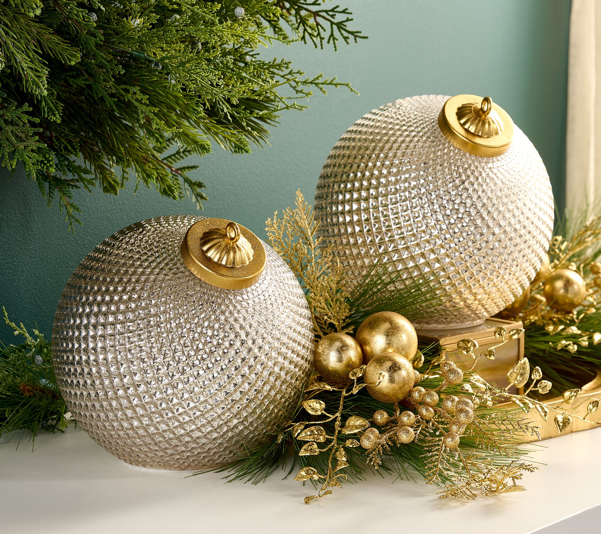 "As Is" Set of (2) 8" Diamond Glass Ornaments by Valerie