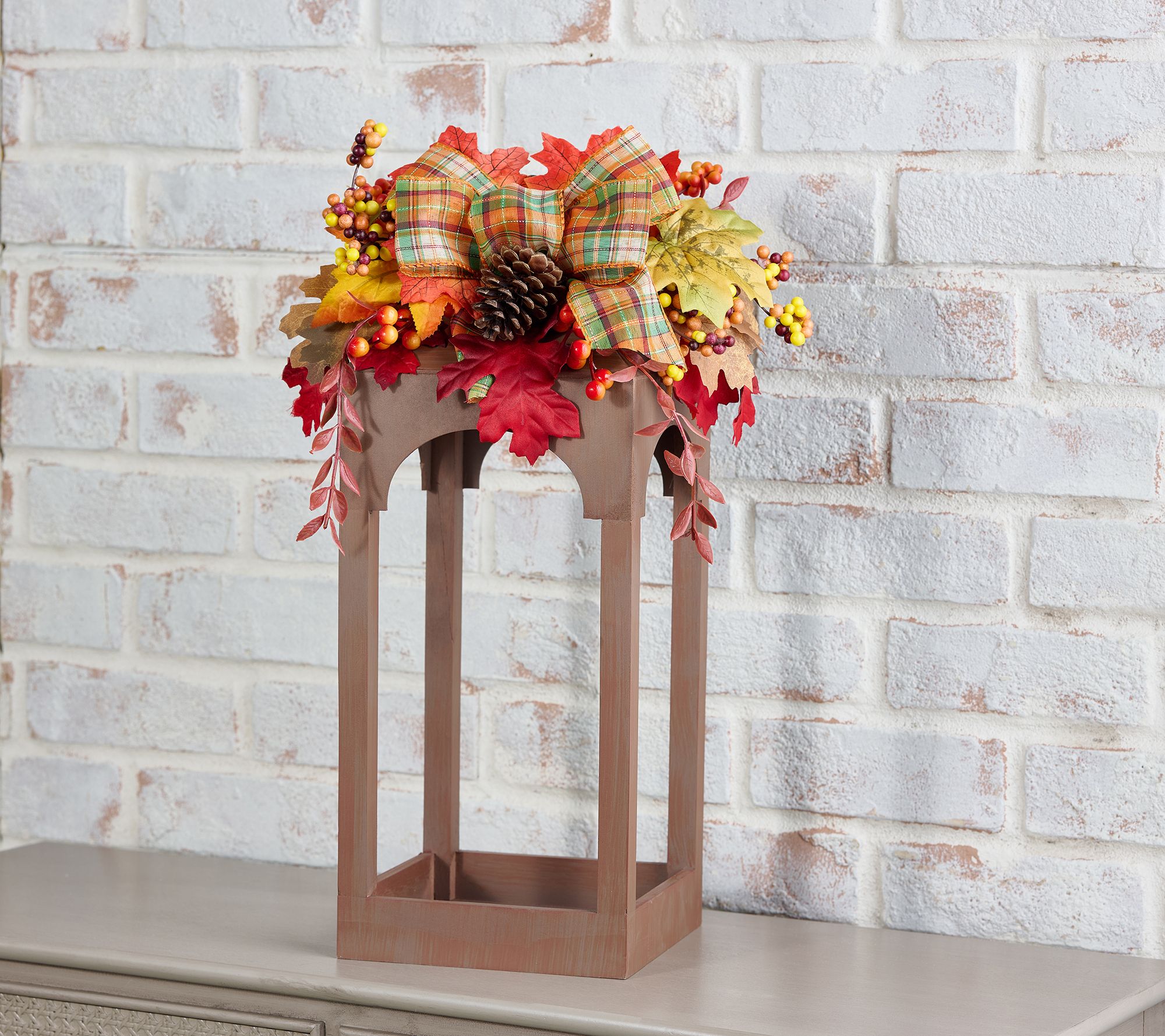 "As Is" 20" Wood Open Concept Lantern with Ribbon Embellishment