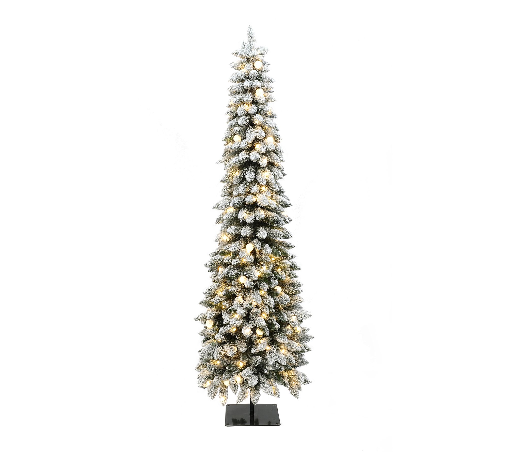 LuxenHome 7Ft Pre-Lit Flocked Pencil ArtificialXmas Tree