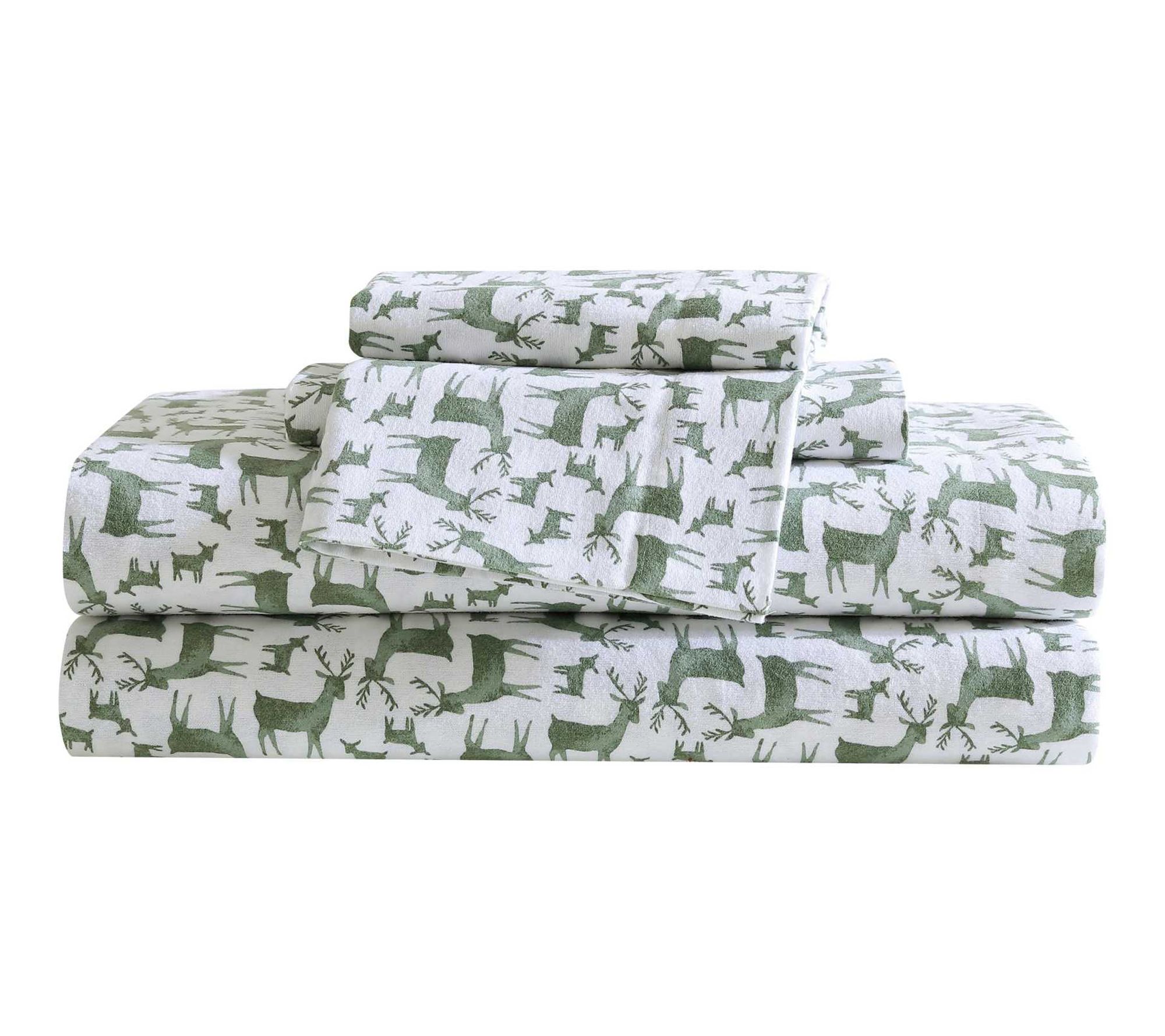 Eddie Bauer Deer Camp Green Cotton Flannel TwinSheet Set