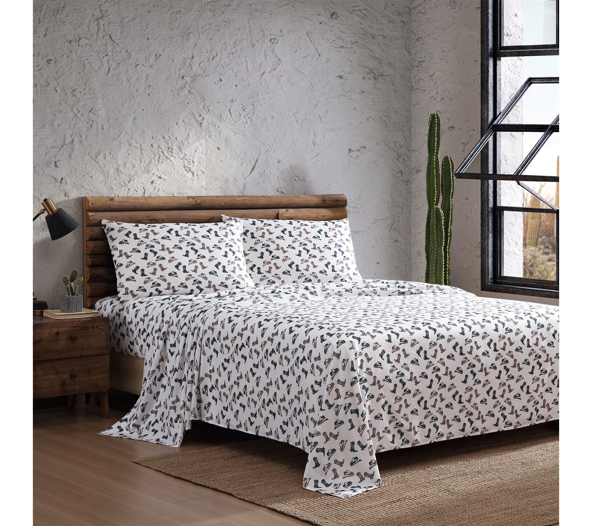 Wrangler Boots N Hats Black/Brown King Microfiber Sheet Set