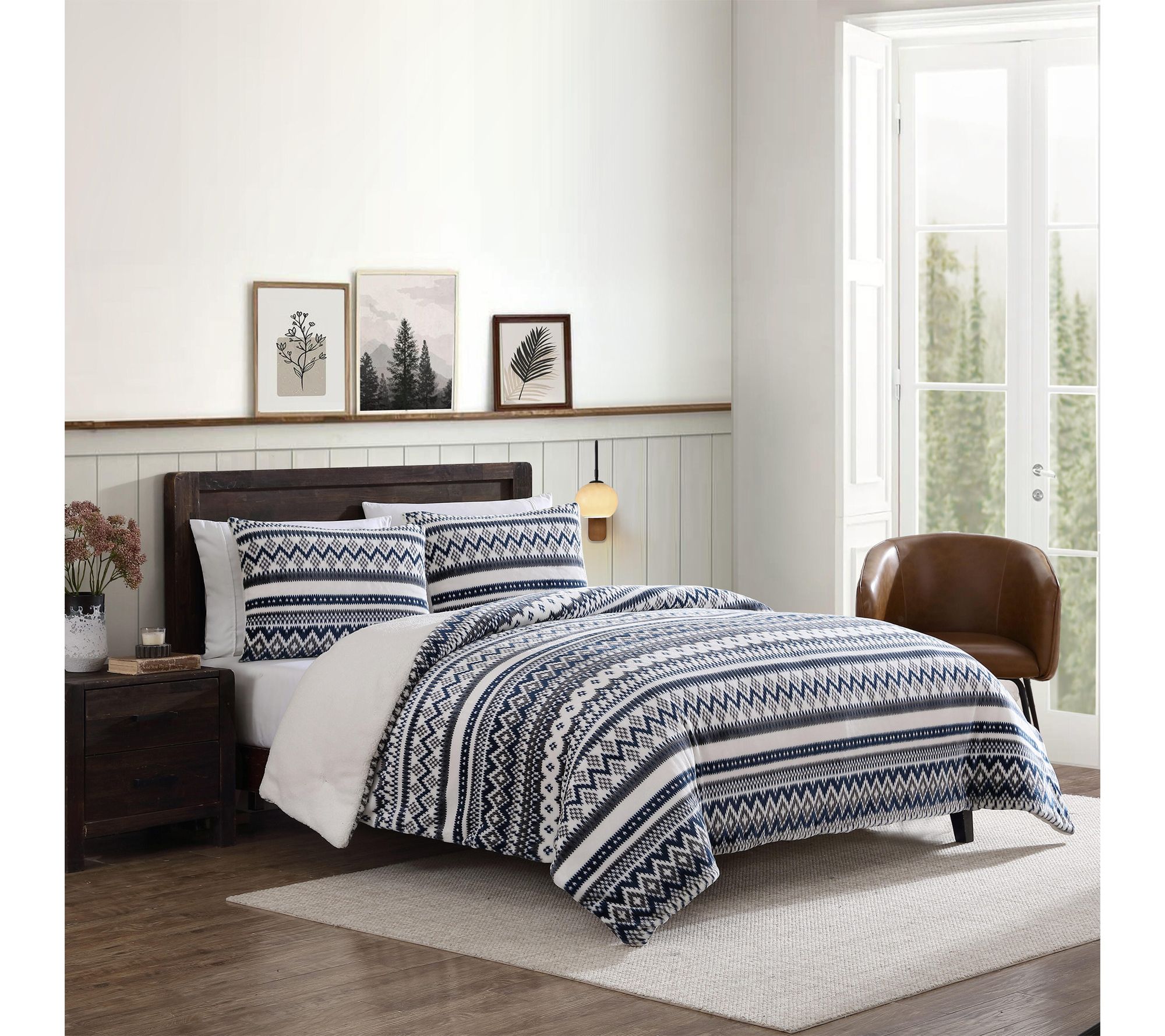 Eddie Bauer Shelton Fair Isle Blue Plush QueenComforter Set