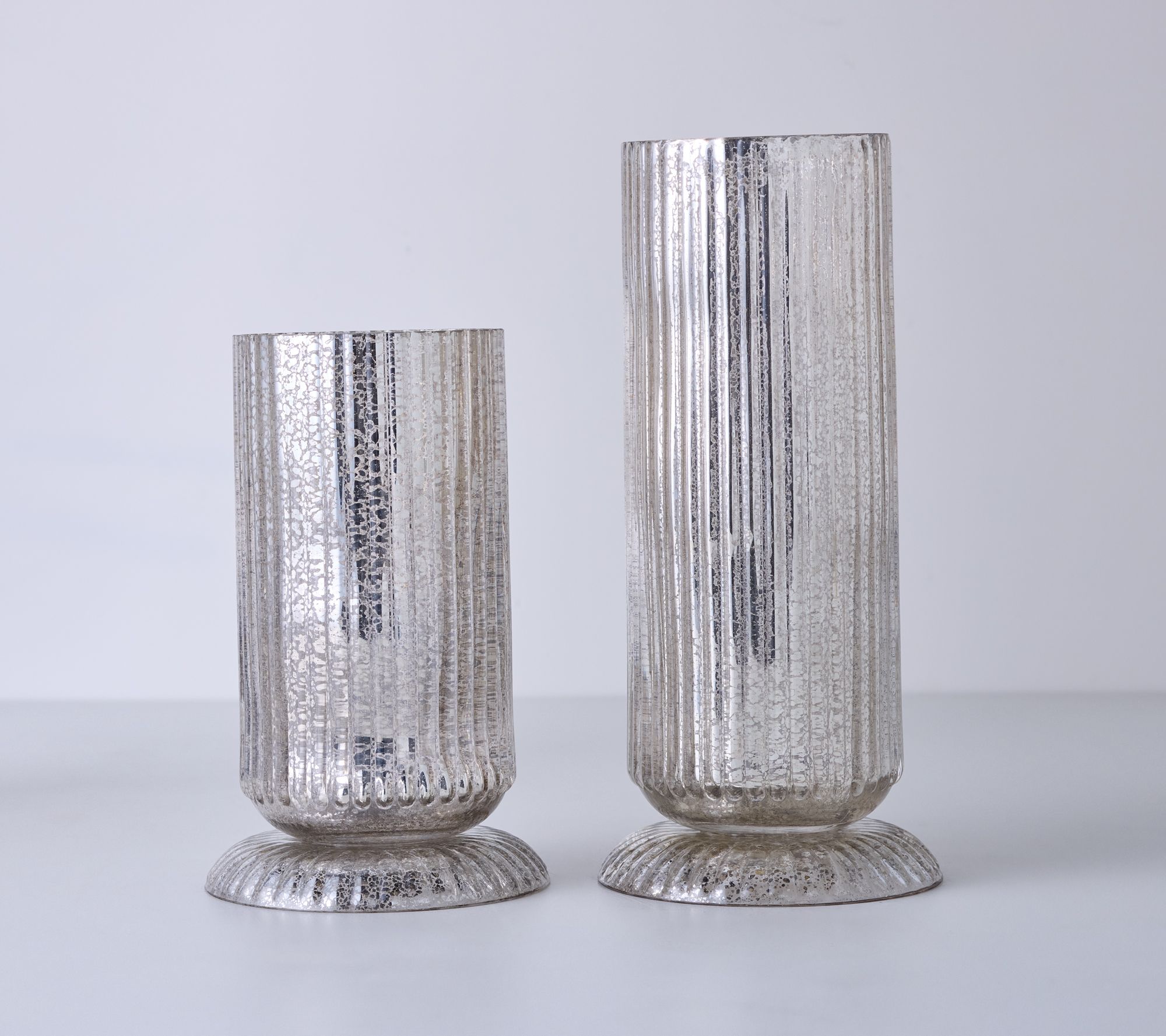 S/2 Ribbed Mercury Glass Vase/Candle Holders by Kim Gravel